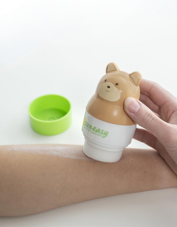 YAYA ORGANICS Sun-Easy Sunscreen Applicator, Refillable Roll-On with Sponge for Kids and Babies, Fun, Fast and Mess-Free application, Holds 100 ml, Bear/Blue Cap