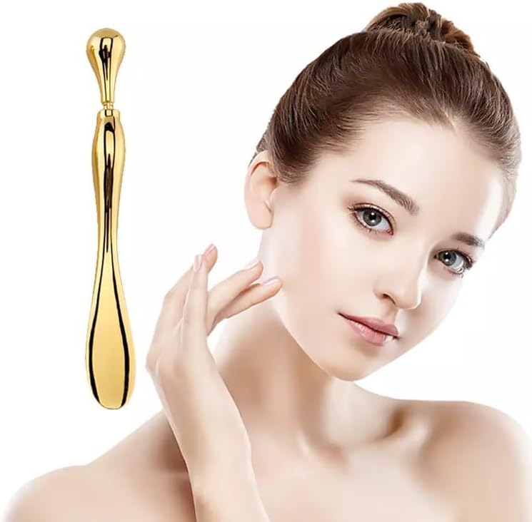 BetterJonny 3Pcs Metal Eye Cream Applicator Roller Wand Stick, Cosmetics Spoon Eye Cream Massager Wand Girls Women Facial Massager for Fatigue Relief Reduce Puffiness (Gold)