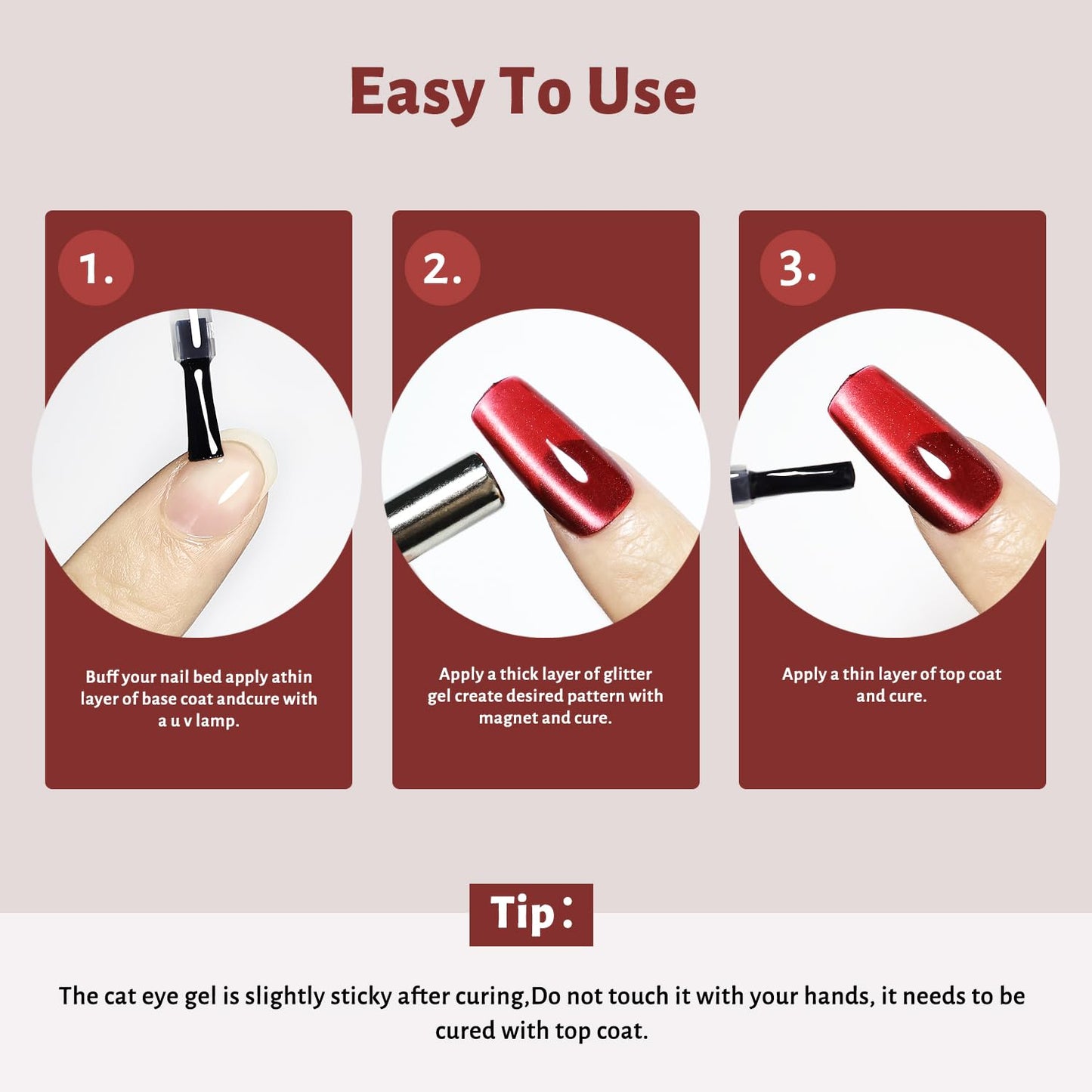 JODSONE 16.5ml Red Cat Eye Gel Nail Polish,Glitter Burgundy Red Cat Eye Magnetic Reflective Translucent Need U V Curing at Home Salon Design