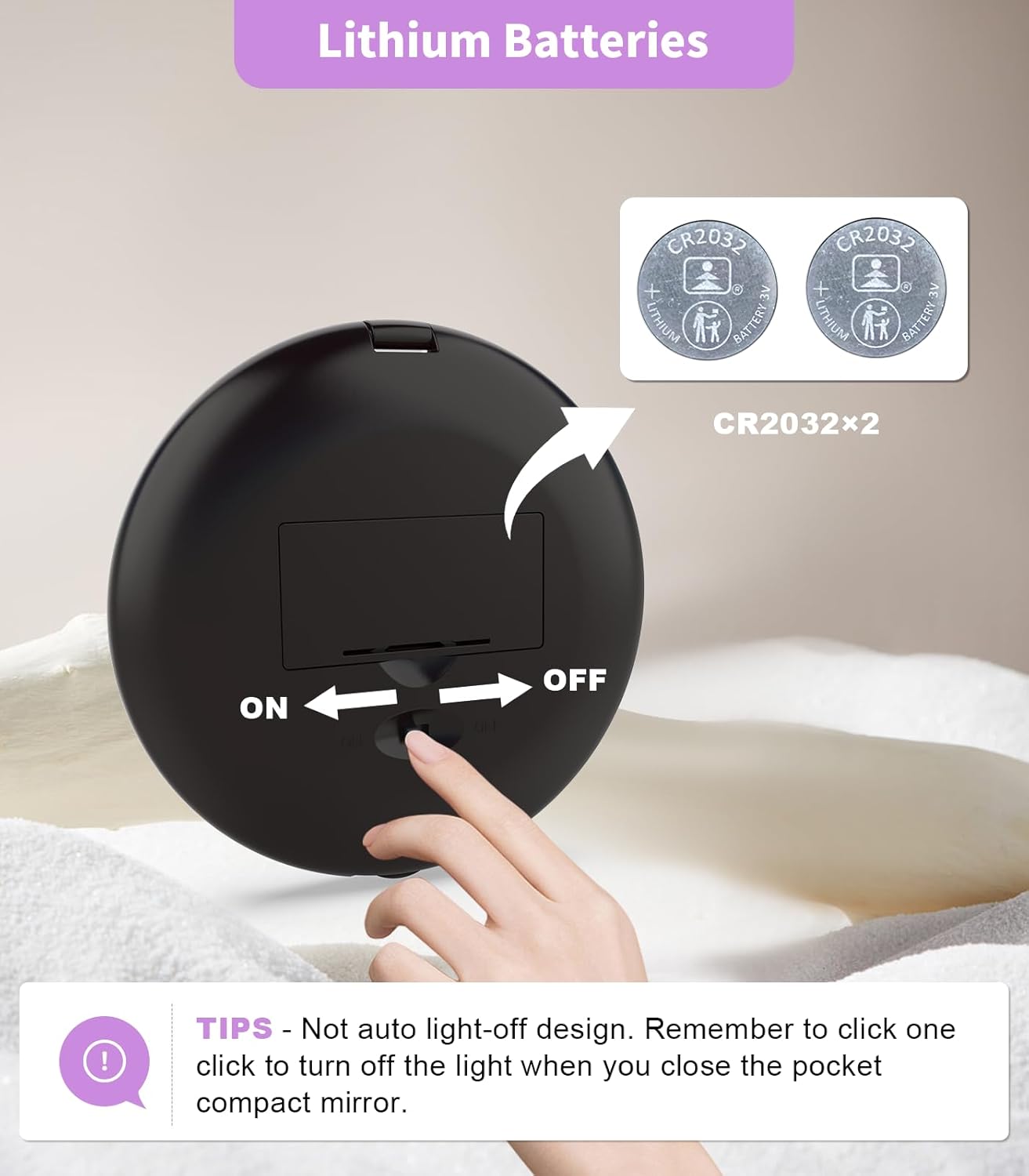 WOBSION Travel Compact Mirror,Portable 1x/10x LED Makeup Mirror with Magnification,Handheld 2-Sided Pocket Mirror, 3.5in Small Mirror for Purse,Handbag,Gift,Black