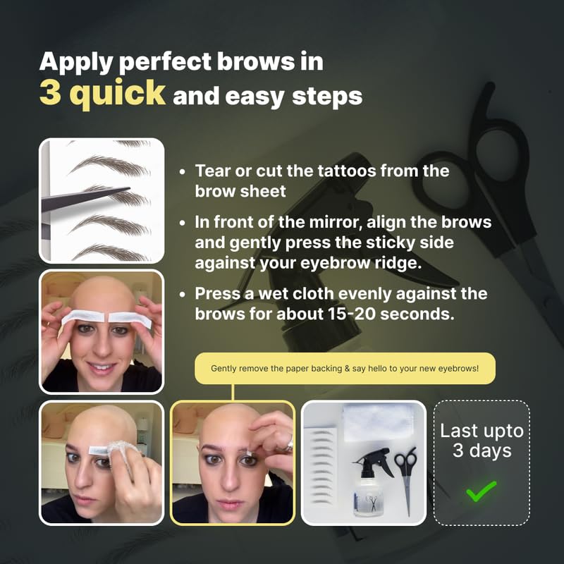 10 Pairs Dark Brown Temporary Eyebrow Tattoos, Waterproof and Smudge-Proof Medium Sassy Swerve Style Realistic Eyebrow Stickers for Women, Easy to Apply, Won't Work on Existing Brows