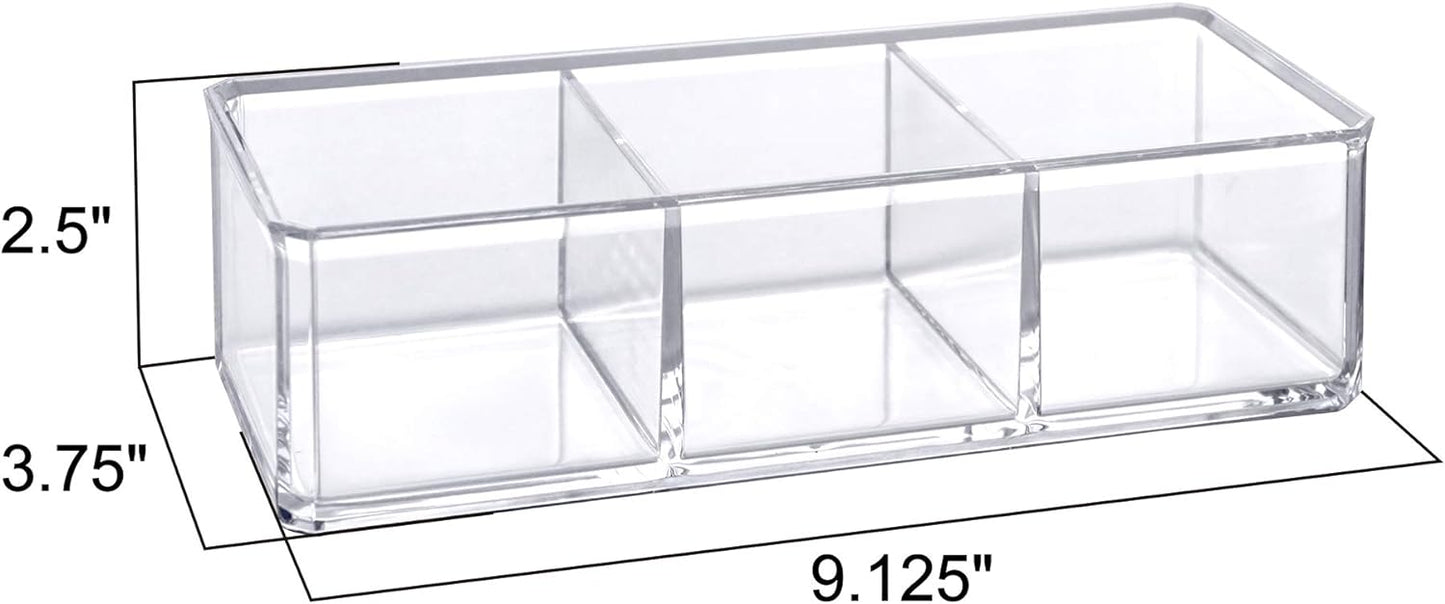 Amazing Abby - Glamour - Acrylic 3-Compartment Makeup Organizer, Transparent Plastic Lipstick Holder, Perfect Bathroom Vanity Storage Solution for Lipsticks, Nail Polishes, and More