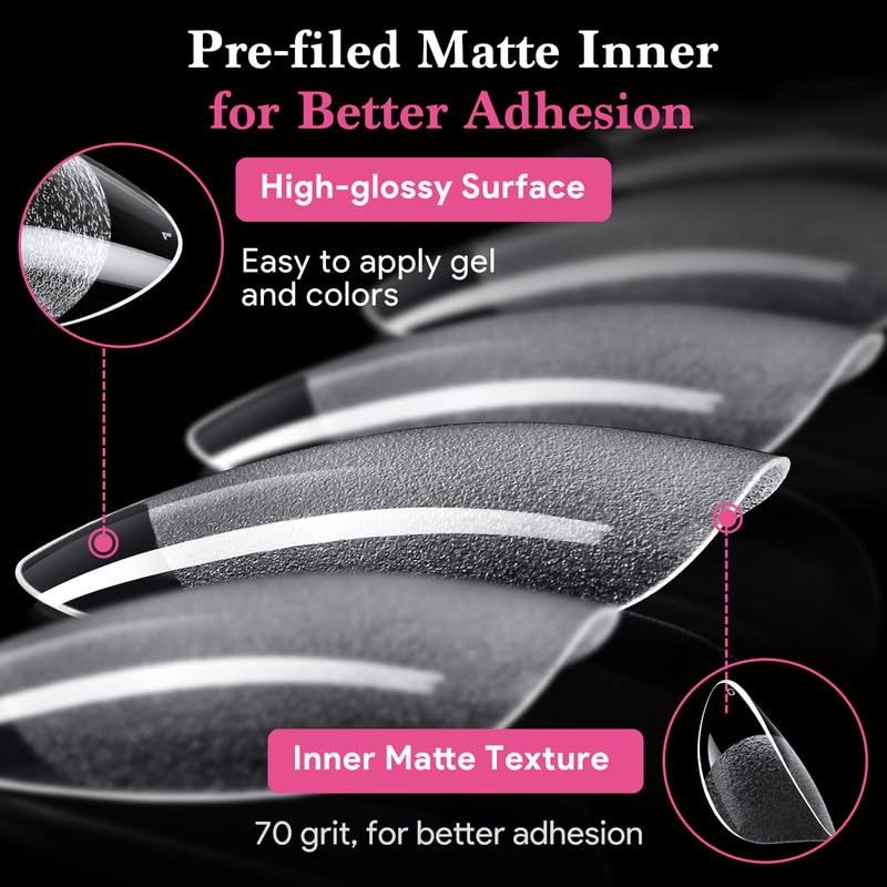 Short Almond False Nail Tips, 15 Sizes 510 PCS Clear Soft Press On Fake Nail Pre-shaped Half Matte Full Cover Gel Nail Tips Extensions Strong Thick Long Lasting for DIY Beginners & Salon Manicure