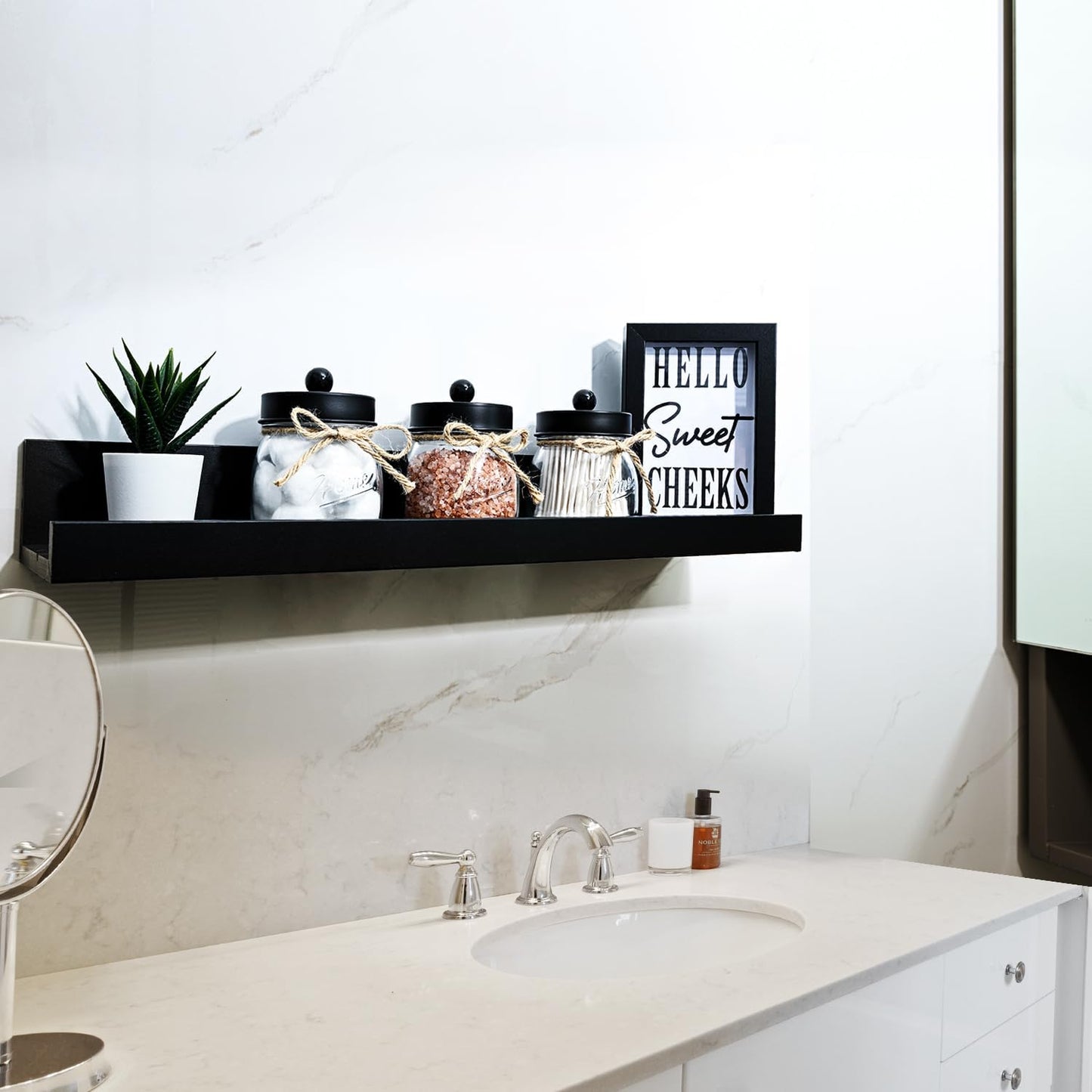 SheeChung 3 Pack Qtip Holder, Cotton Swab Holders, Apothecary Jars with Lids, Bathroom Jars, Black Bathroom Accessories for Cotton Round Pads, Balls, Floss Pick - Black