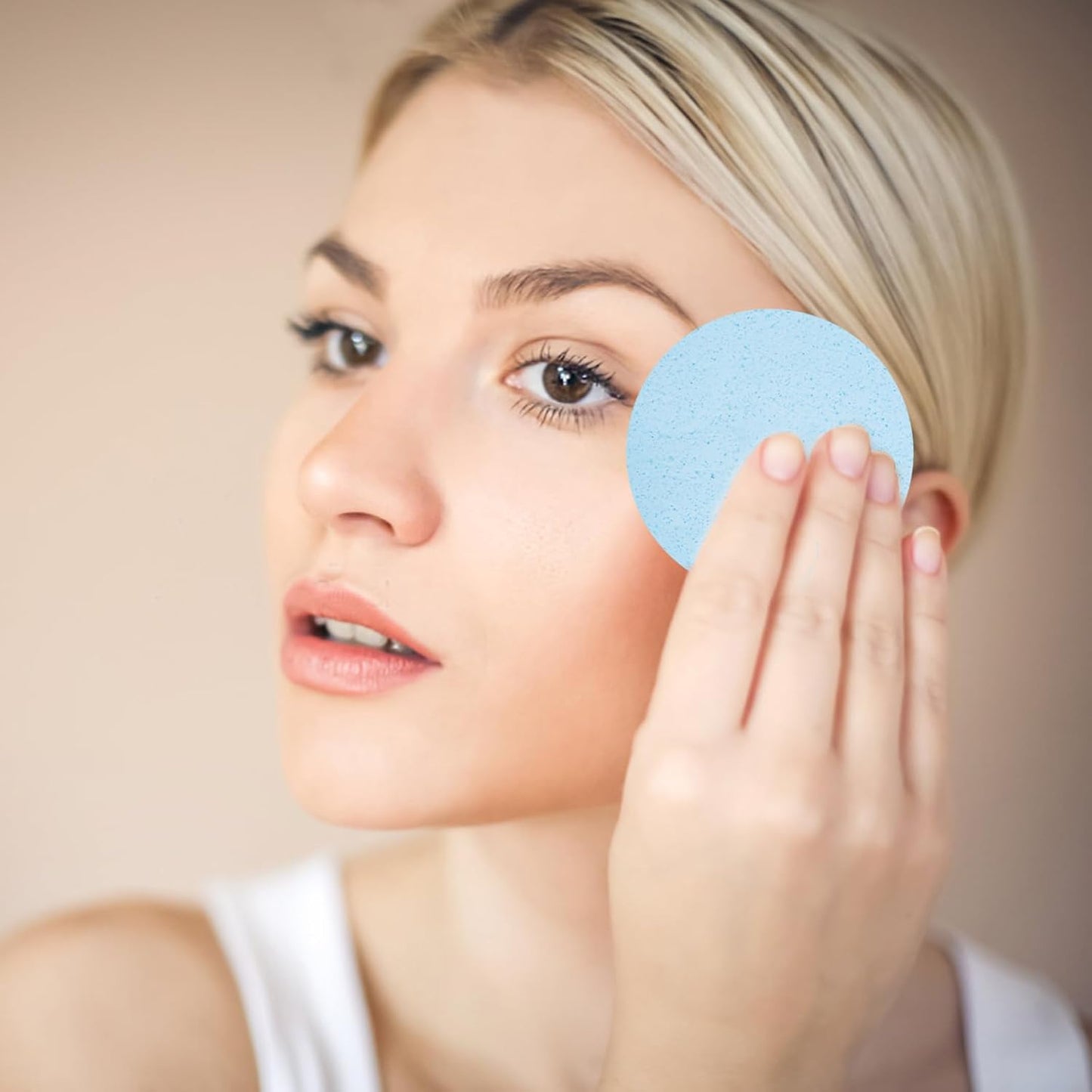 120 Count Compressed Facial Sponges, Face Cleansing Sponge for Estheticians Spa Wash Round Makeup Removal Sponge Pads for Women,Girls Compress Exfoliating Removal Sponge (Blue)