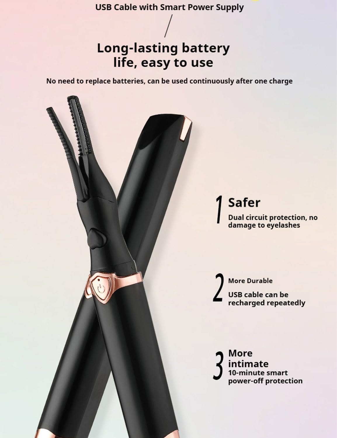 Peshoriadm Eyelash Curler, 2-in-1 Electric Heated Eyelash Curler, 3 Temperature Modes, USB Rechargeable Eyelash Styling Tool,Natural Curling for Women Makeup Tools (White)