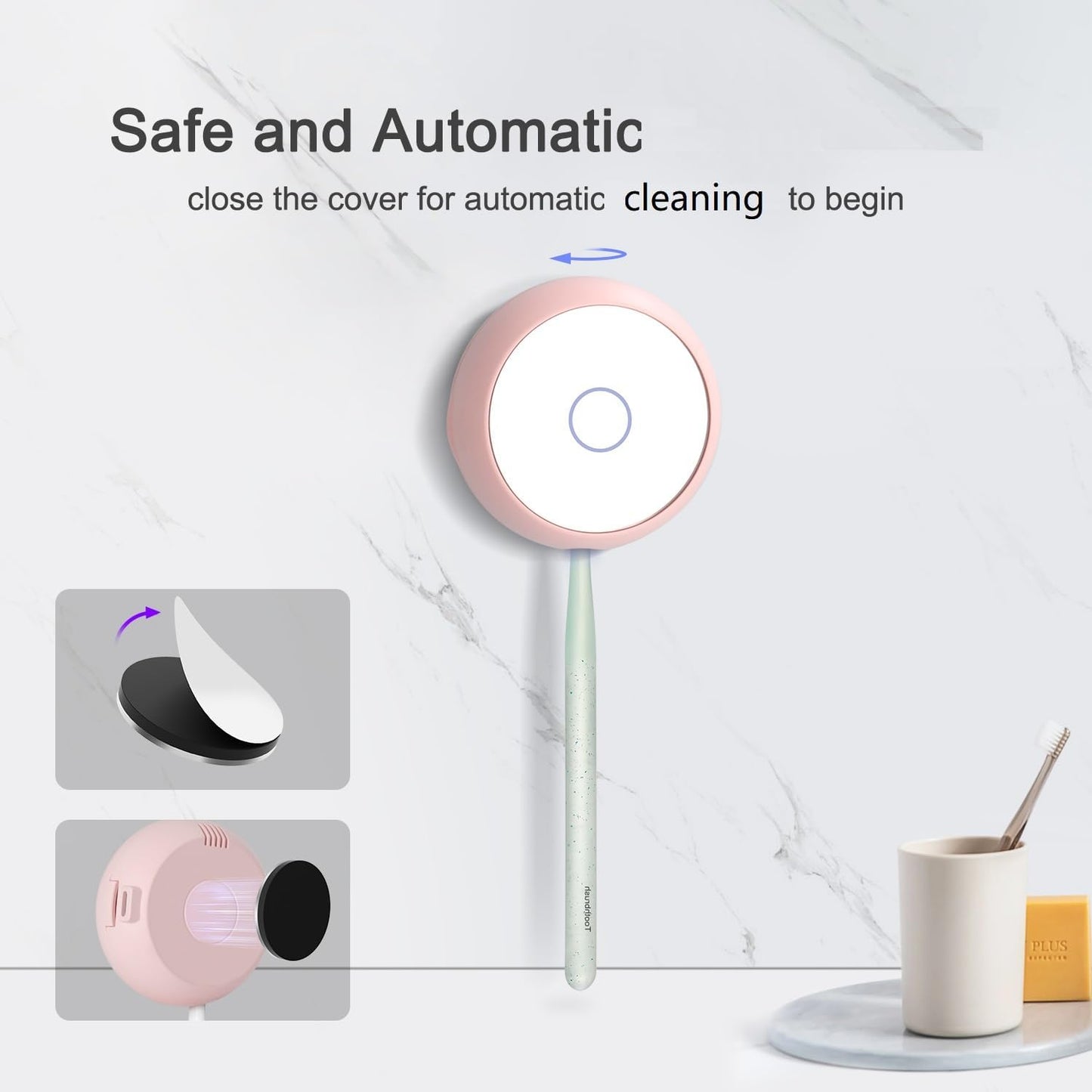 Toothbrush Holder, Toothbrush Cleaner Case, Portable USB Charging Toothbrush Cover with U V-C Light, Travel Toothbrush Holder (Pink-Mirror)