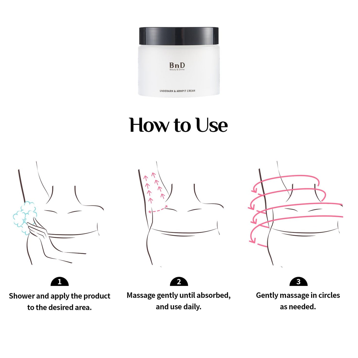 BnD Underarm Cream 3.4fl oz Moisturizing cream Body care Personal hygiene Korean beauty