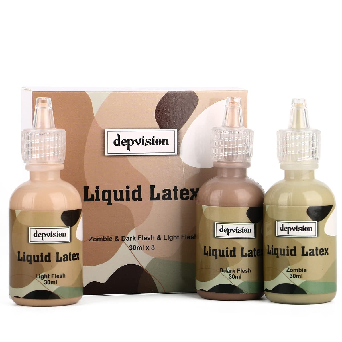 Depvision Liquid Latex 3 Colors Set White Fresh Clear Color For Special Effects Wound Waterproof Professional Makeup Artist Skin Illustrator SFX Monster Zombie (60ml*3 Color) (30ml * 3 Special color)