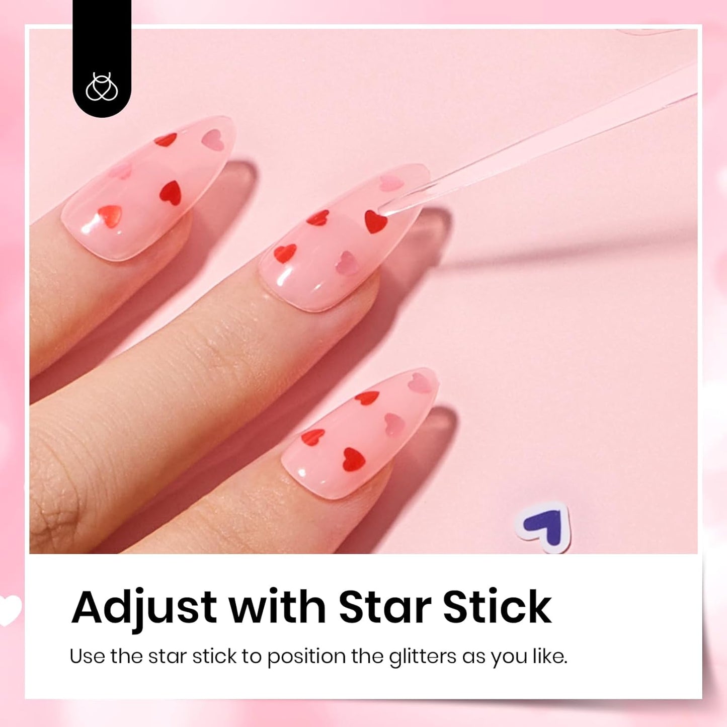 beetles Gel Polish 6Pcs Heart Star Reflective Glitter Gel Top Coat Set, Clear Pink Color Pastel Nail Polish No Wipe Top Coat Long Lasting Highly Shine Soak Off Uv Gel Art