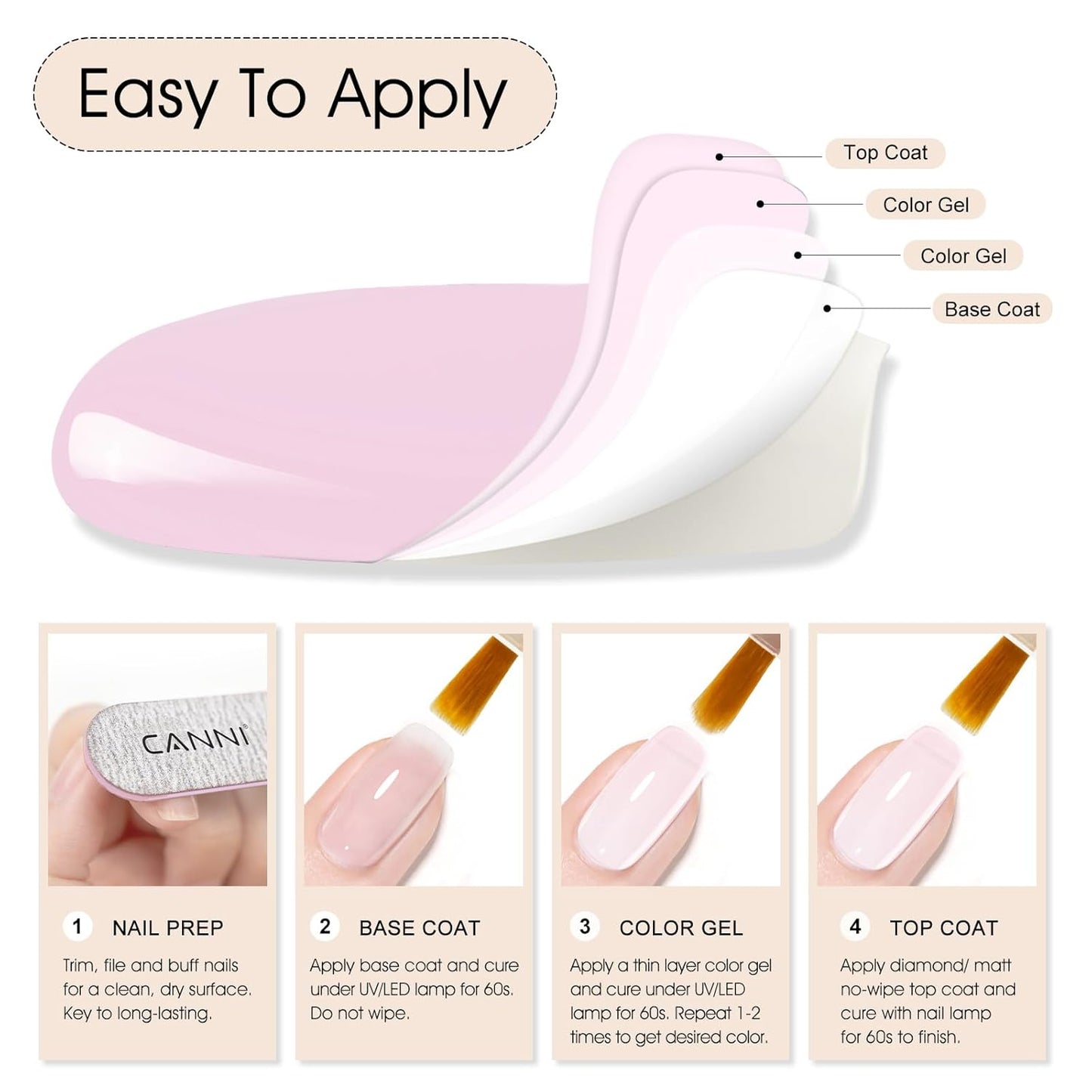 CANNI Soft Pink Jelly Gel Polish – 9ML Translucent Sheer Nude Soak-Off UV/LED Gel Nail Polish for DIY Manicure or Salon Use