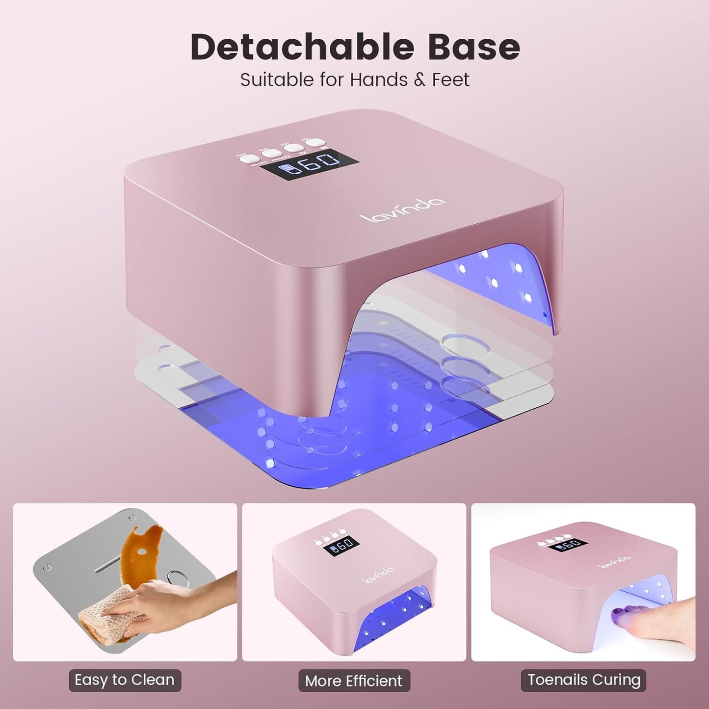 Lavinda 48W UV LED Nail Lamp, Rechargeable Cordless UV Light for Gel Nails LED Nail Dryer with Auto Sensor, 4 Timer Settings & LCD Display, Fast Curing Light All Gel Polish for Home Salon Use