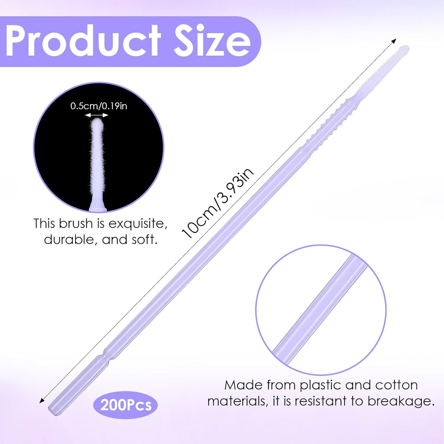 200 Pcs Disposable Micro Applicator Brush, Microswabs for Eyelash Extensions, Long tip Microbrush, Micro Cotton Swabs for Eyelash Extensions, Makeup, Personal Care (Light Purple)
