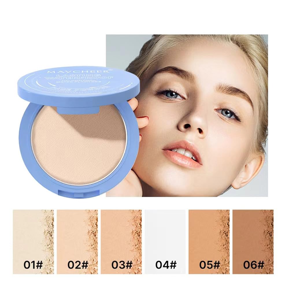 LAMUSELAND Pressed Powder Compact, Oil Control Brighten Skin 3 Color Face Powder, Whitening Highlighting Face Makeup Tools for Women Girls (JG06)