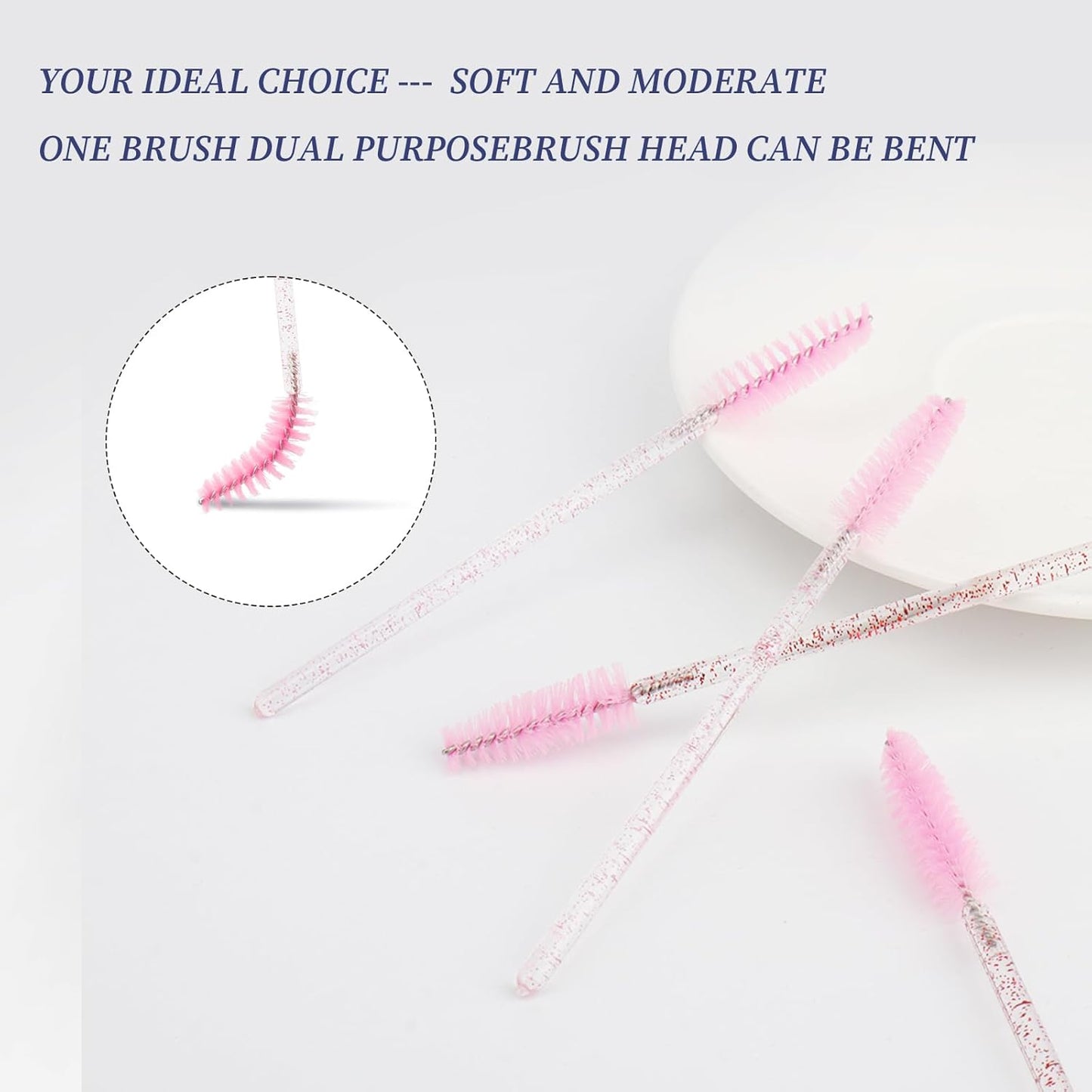 300PCS Disposable Mascara Wands Spoolie Brush Crystal Eyebrow Brushes Eyelash Extension Applicator Makeup Kits(Light Pink/All Pink)