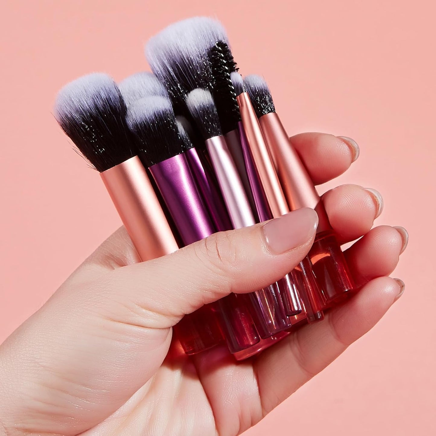 Portable ON THE GO Makeup Brush Set, COSHINE 10pcs Easy-taken Mini Full Complete Function Cosmetic Brushes Kit with Brush Pouch (colorful)