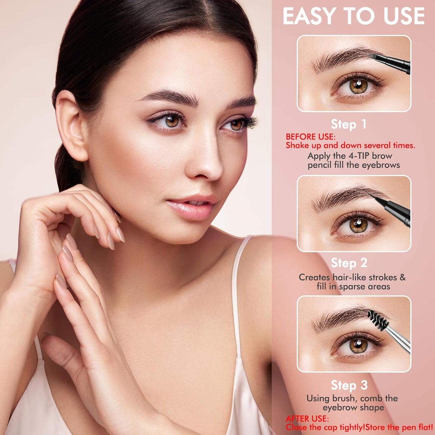 LAVONE Eyebrow Pen,2-IN-1 Dual-ended Waterproof Eyebrow Pencil,with 4 Tip Microblading Eyebrow Pen and Ultra-Precise Brow Pencil,Dual-ended Eyebrow Brush,Eyebrows Makeup for Natural Looking-Ash Brown