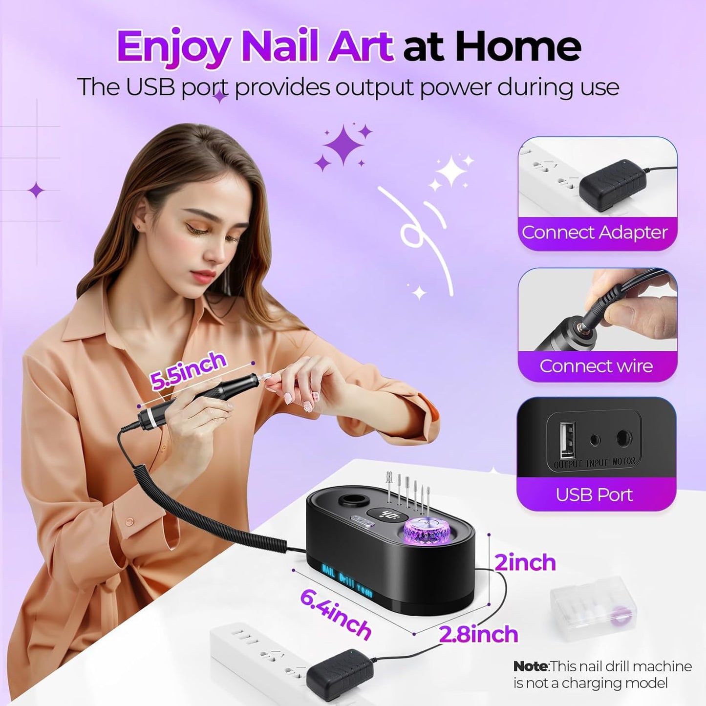 Nail Drill Electric File: 40000RPM Professional E File Kit E File Machine Filer for Shaping, Buffing, Removing Acrylic Gel Nails, Manicure Pedicure Kit with 12Pcs Nail Bits, Home Salon Use