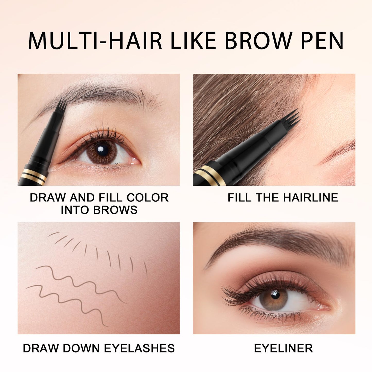 Eyebrow Pen,2-in-1 Waterproof Eyebrow Pencil with 4 Tip Microblading Brow Pen and Ultra-Precise Brow Pencil,with Dual-ended Eyebrow Brush,Eyebrow Makeup for Natural Looking - Dark Brown