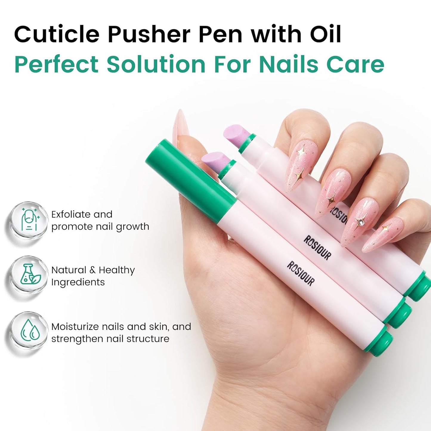 Ceramic Cuticle Oil Pusher Pen: 2PCS Nail Cuticle Buffer Pens for Hangnails, Dry & Damaged Nails, Moisturize Strengthen Brighten Nails