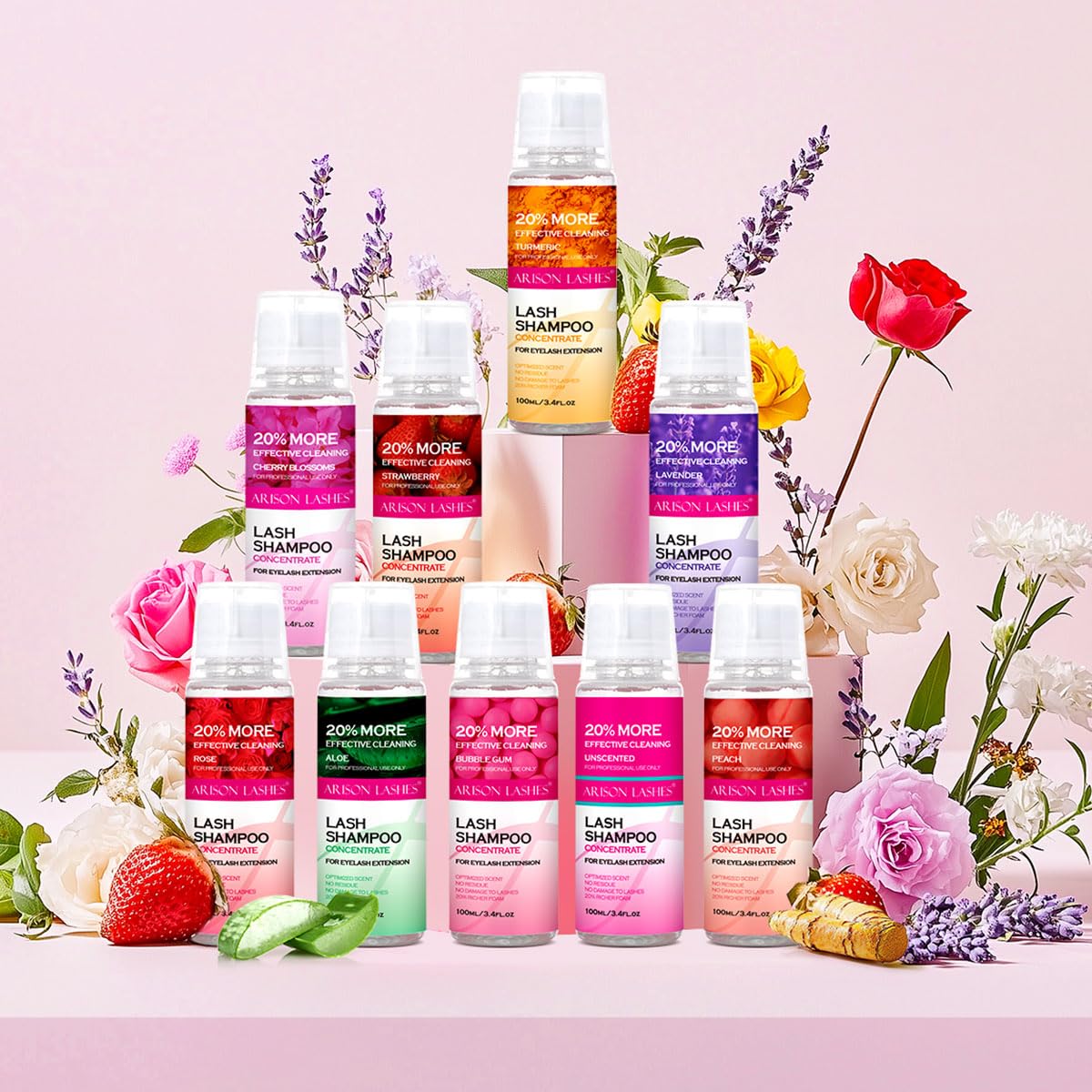 ARISON LASHES Lash Shampoo Concentrate for Lash Extensions 100ML Eyelash Cleanser Concentrate Oil-Free Eyelash Extension Shampoo with Salon Home Care(Strawberry)