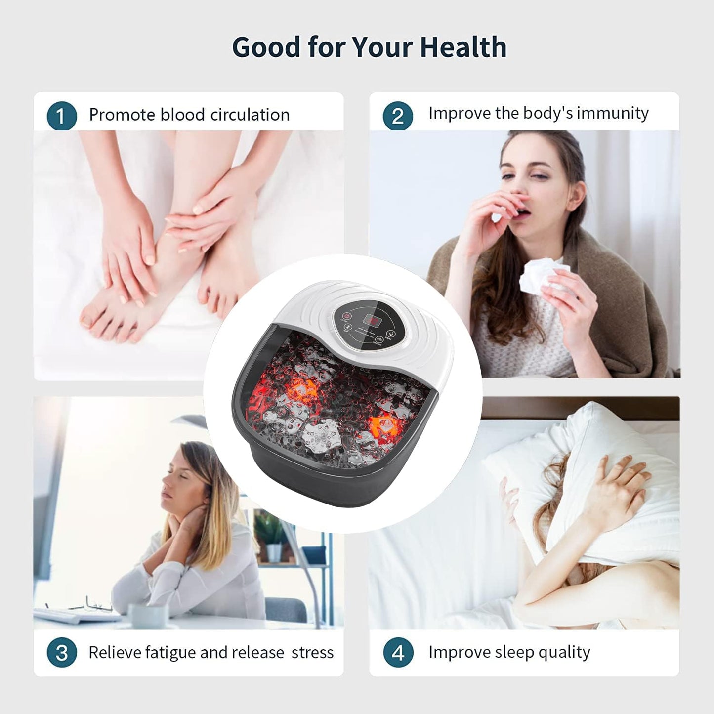 Foot Spa,Foot Bath Massager with Tea Tree Oil Foot Soak with Epsom Salt - with Heat, Bubbles and Vibration,Red Light,Medicine Box Digital Temperature Control 8 Acupressure Massage Points