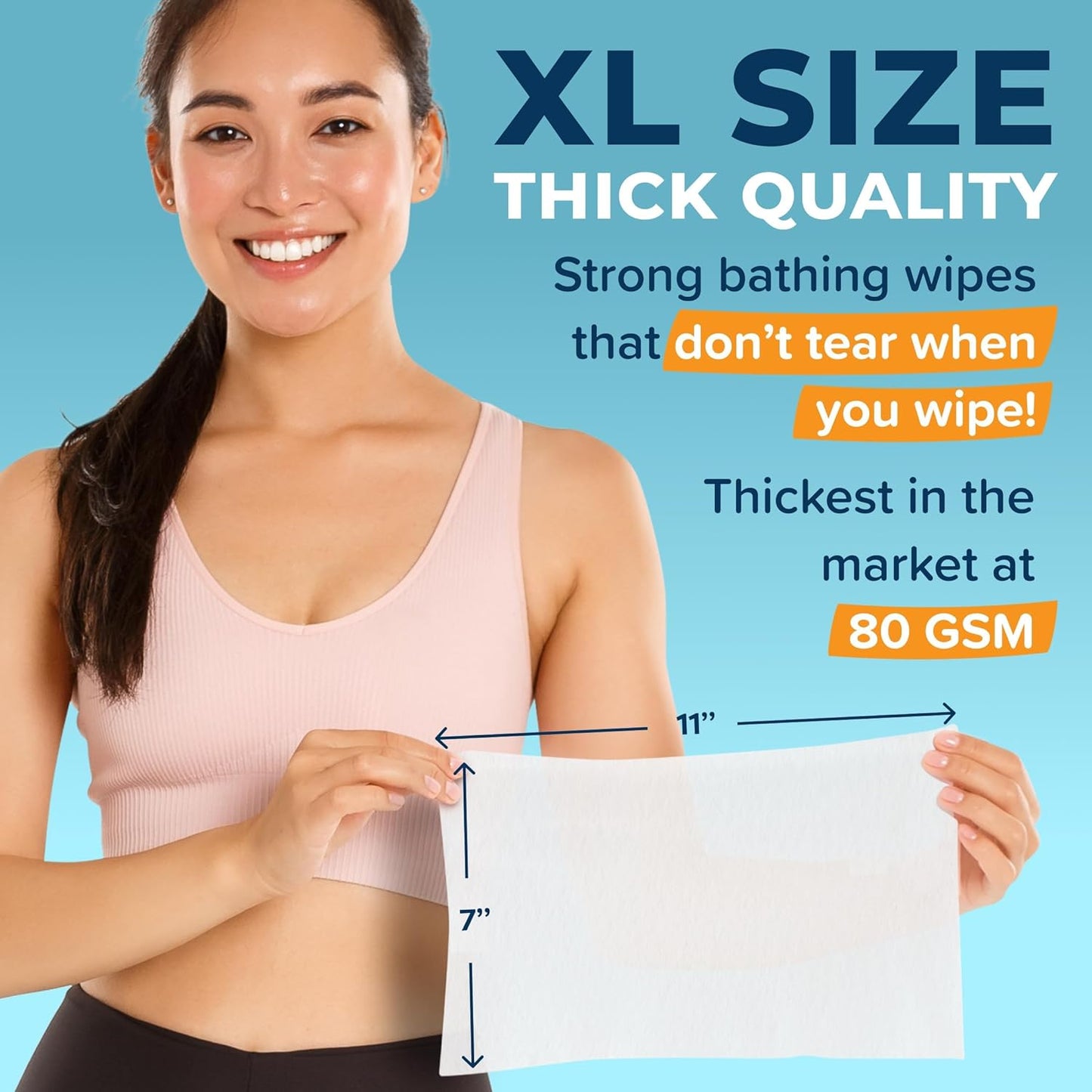 Body Wipes For Adults Bathing No Rinse 150pc XL - Ultra Thick Shower Wipes For Men Women - Personal Cleansing, Hygiene & Camping Essentials, Elderly Care, Travel, Incontinence Disposable Washcloths