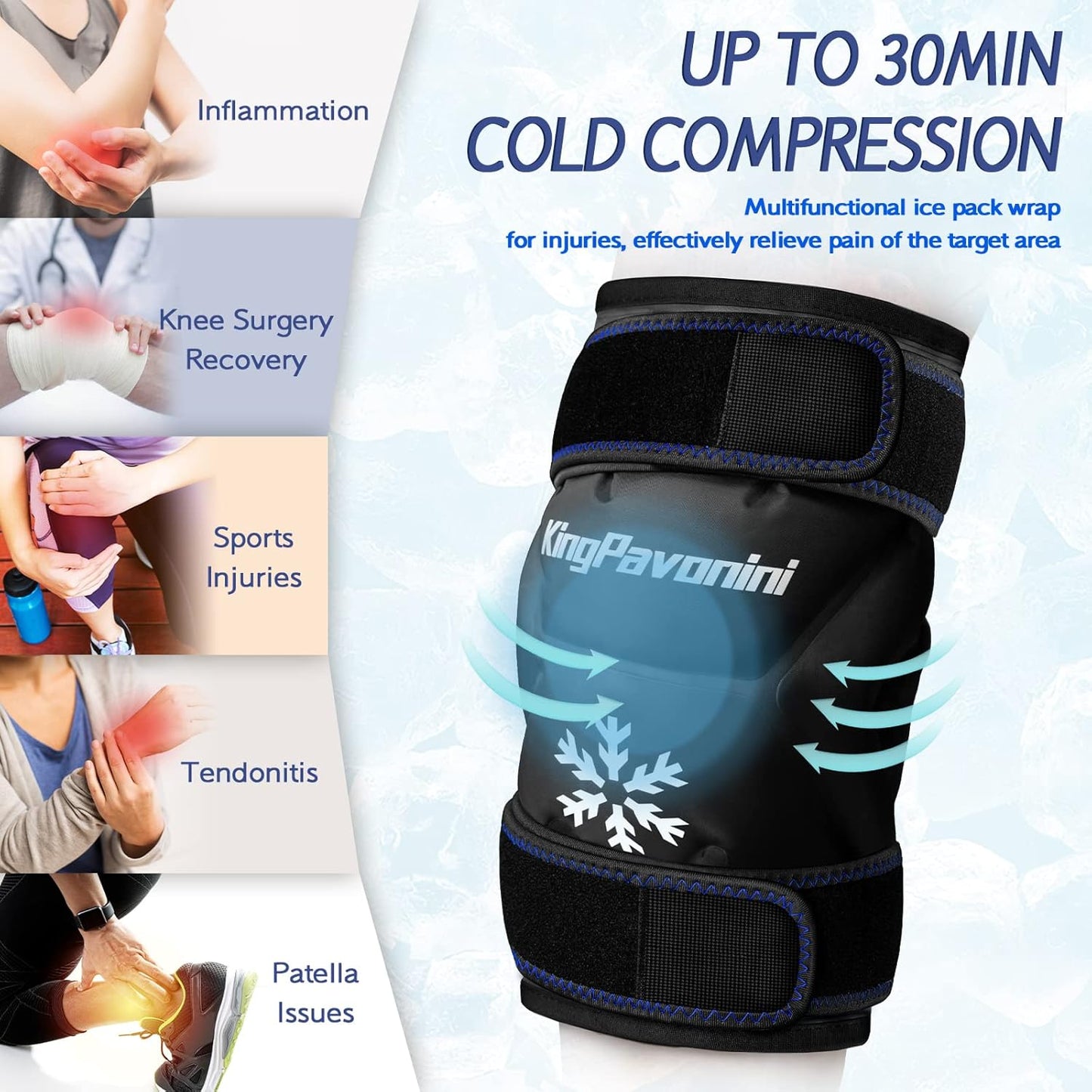 XXL Knee Ice Pack Wrap Around Entire Knee After Surgery, Reusable Gel Ice Pack for Injuries, Pain Relief, Swelling, Sports Injuries, 2 Pack (Black)