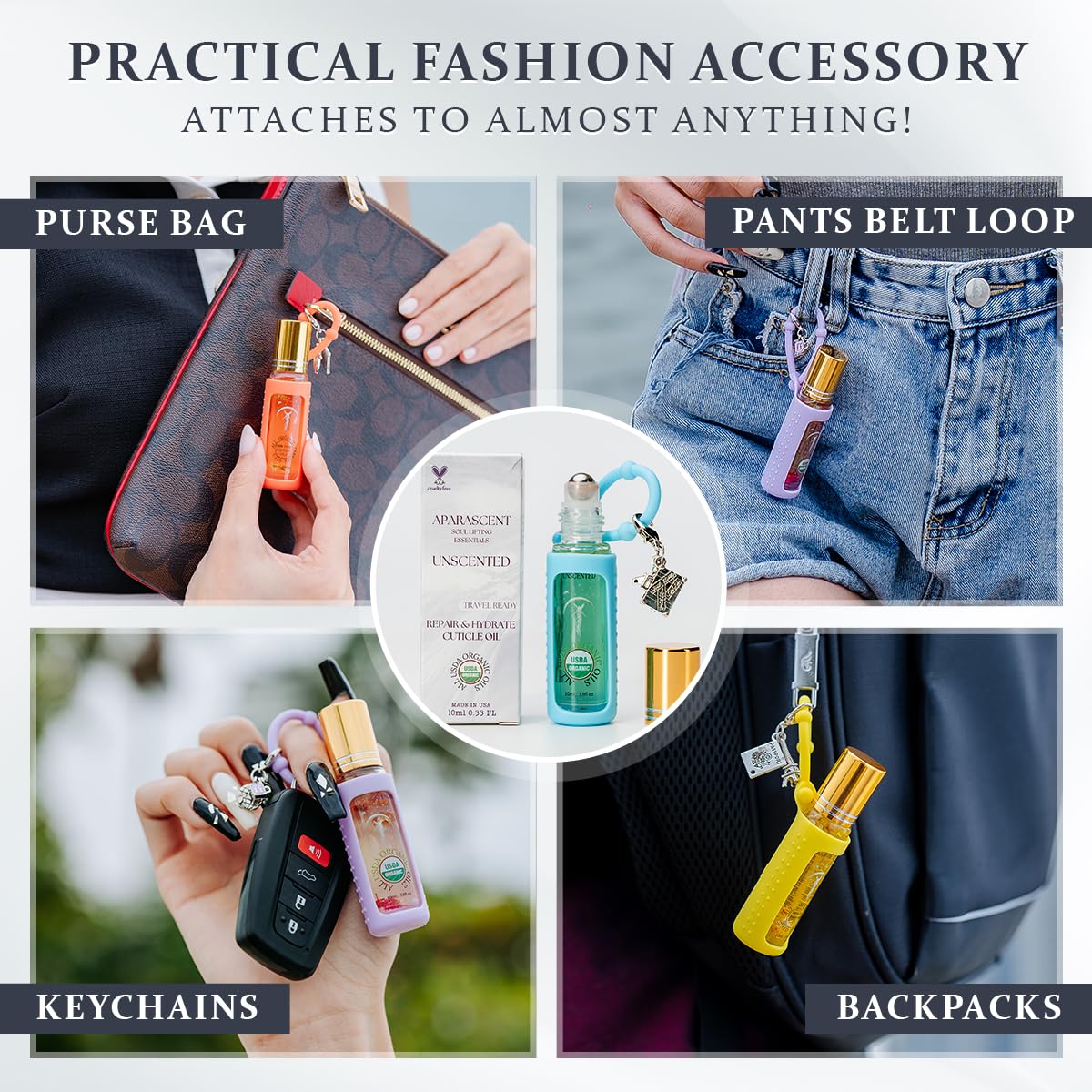 Unscented Organic Nail Cuticle Oil Pen with Jojoba, Coconut MCT, and Rosehip for Nail Hydration, Growth & Strength, Travel Size Keychain(0.34 Fl Oz)