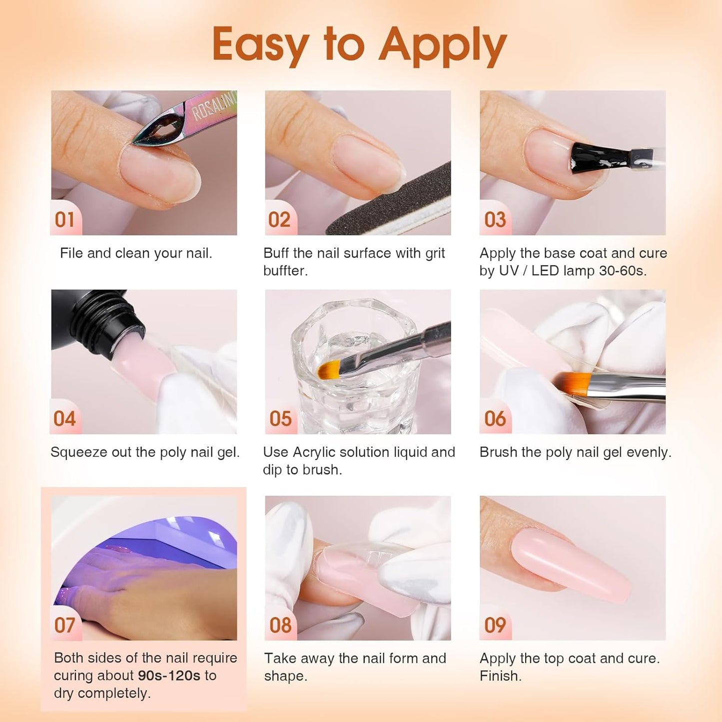 ROSALIND Poly Nail Gel Kit -14 Colors + 75 Nail Art Accessories Kit Nude Pink Series Poly Gel with Big Uv Light 48W and Electric Nail Drill Poly Nail Gel Starter Kit with Everything Gift