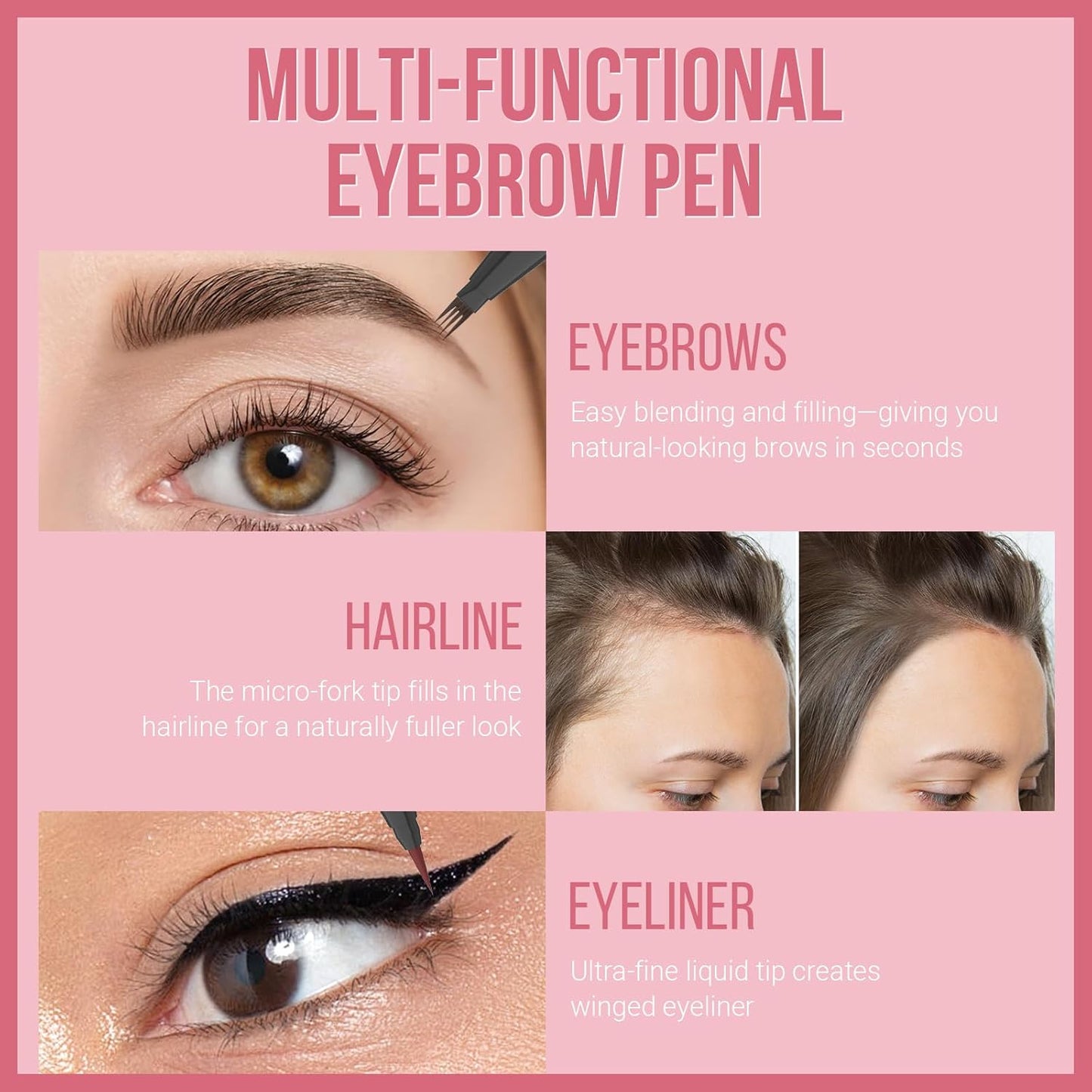 Eyebrow Pen - Microblading eyebrow pencil with Micro-Fork Tip & Precision Tip for Natural Brows, Eyebrow Pencils for Women, Dual-Ended Brow Brush, Waterproof, Light Brown