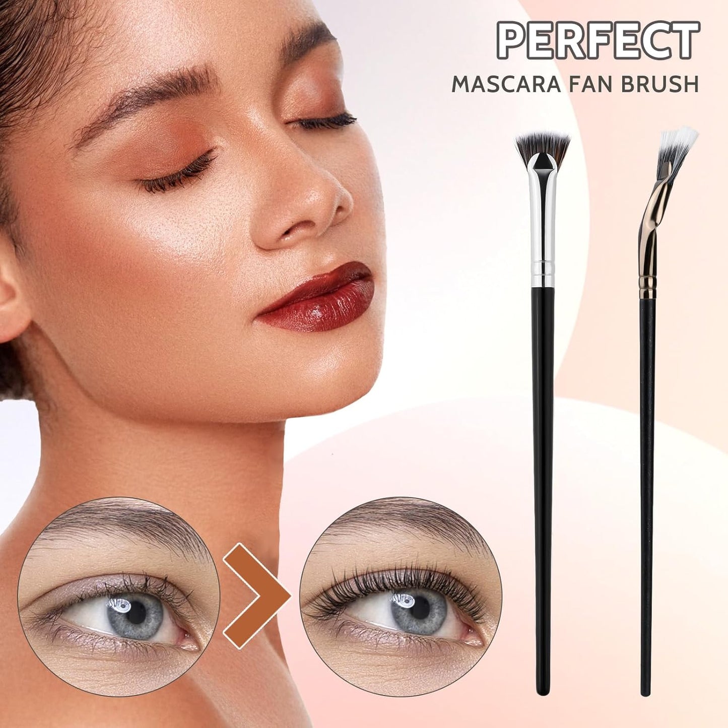 2Pcs Folding Angle Scalloped Lash Brush Multifunctional Fan Shaped Lashes Wand New Angled Eyelash Brush Separator Mascara Brushes Makeup Tool for Upper Lower Eyelash Lifted Eye Shadow Eyebrow