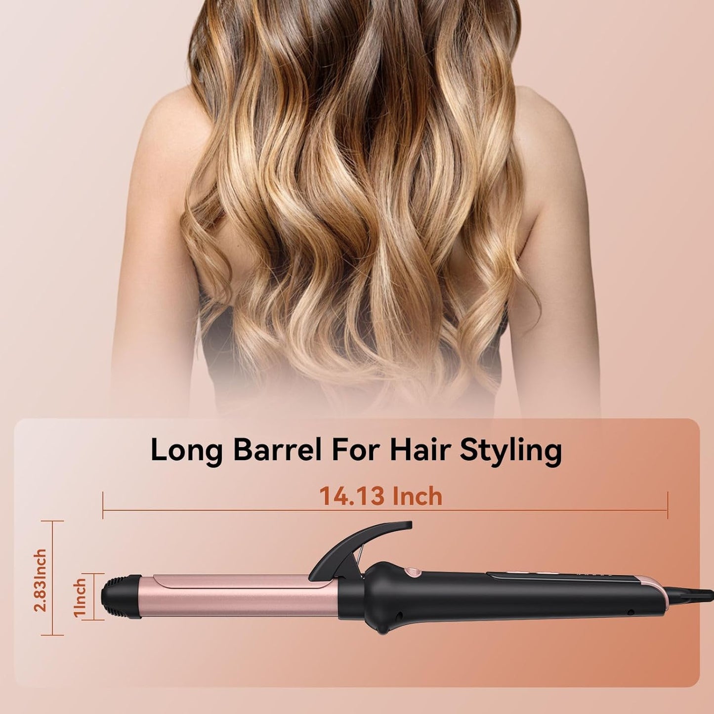 Rotating Curling Iron 1 Inch, Automatic Curling Wand, Anti-Scald Ceramic Hair Curler for Lasting Curls Waves, Auto-Shut Off Adjustable Temp 140℃- 220℃, Dual Voltage for Home Travel, Rose Gold