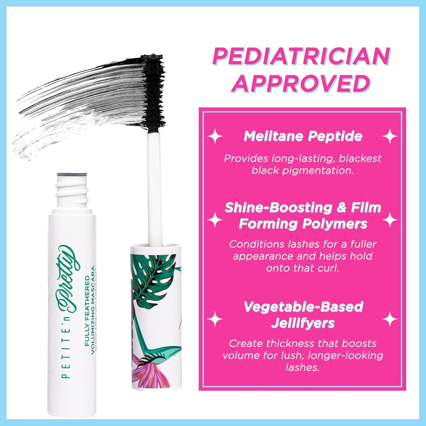 Petite 'n Pretty Eye Makeup Set for Kids - Makeup for Tweens & Teens - Fully Feathered Volumizing Mascara, Eyeliner, Made in the USA, w/Gift Bag