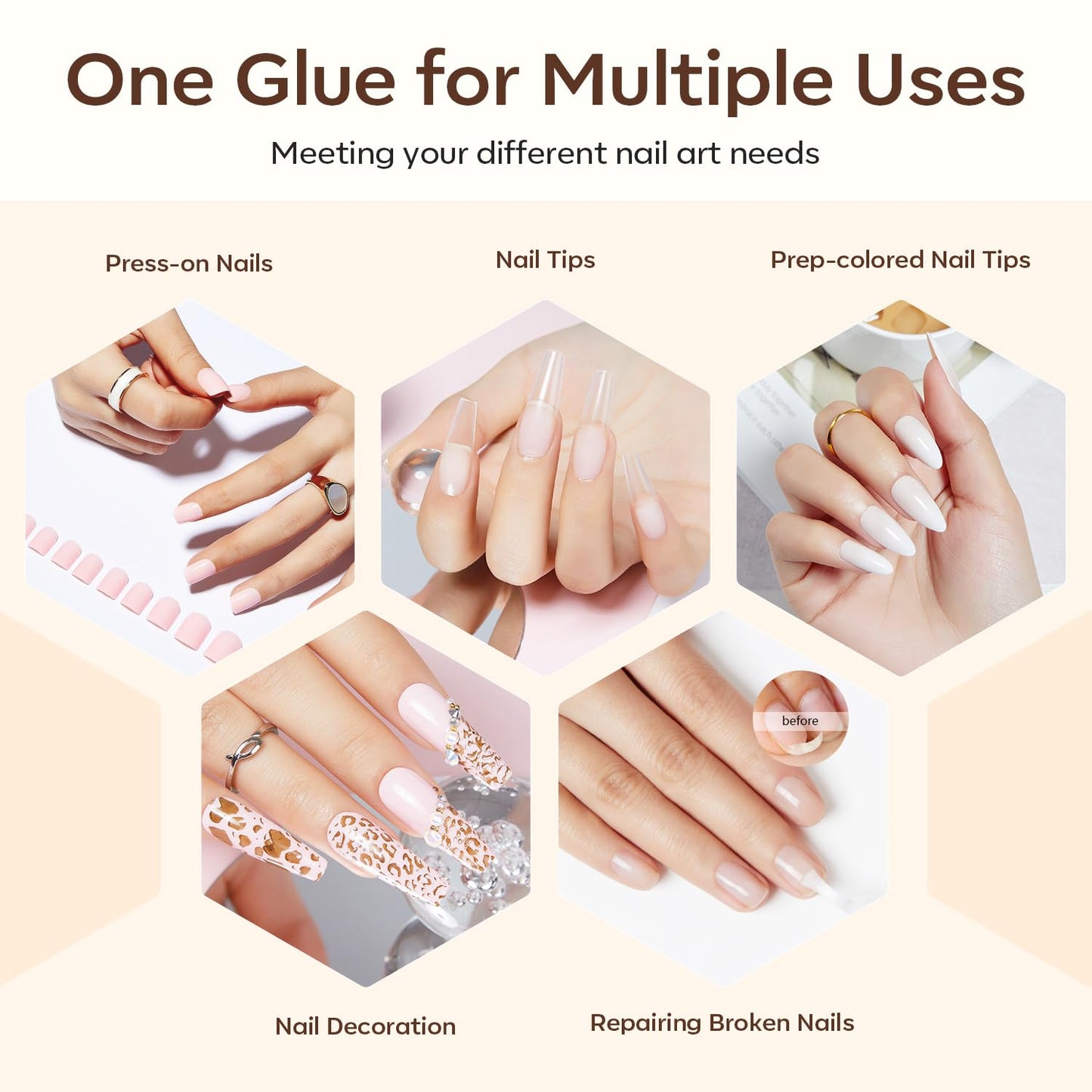 Modelones Nail Glue for Press Ons, Press On Nails and Acrylic Nails, 10 ML Super Strong Long Lasting Gel Nail Glue for Nail Tips, Upgrade Safety Non-Acid Non-Toxic, No need LED Lamp
