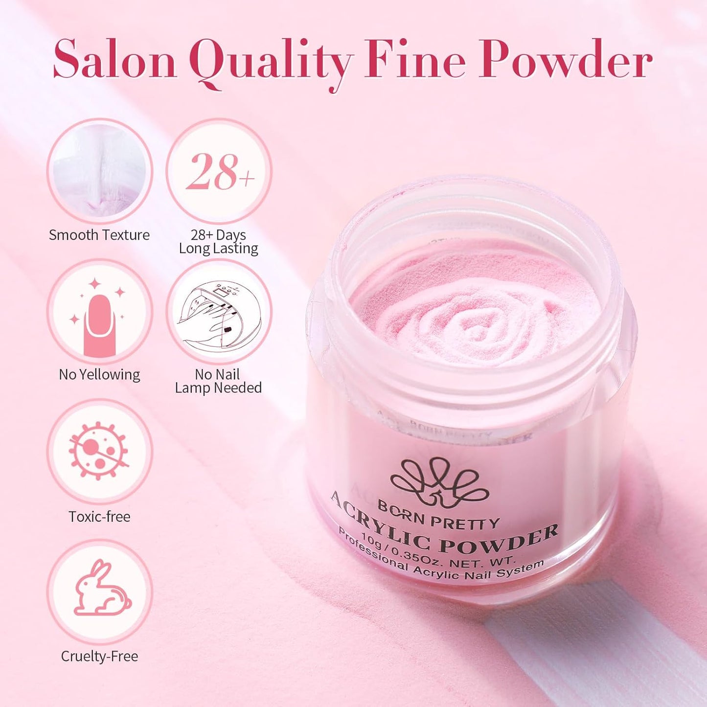 BORN PRETTY Acrylic Nail Kit - Acrylic Powder (Clear, White, Pink) & Liquid Set with Nail Forms, Brush Pen, File & Glass Container - Beginner Friendly