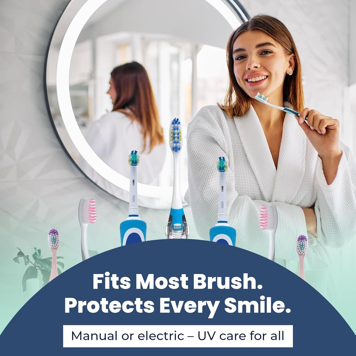 UV Toothbrush Sanitizer Holder & Cleaner with LED Clock Display & Hot Air Drying – Wall-Mounted UV Tooth Brush Holder for Bathroom Decor, Travel Use, Rechargeable Portable Design, Fits All Brushes