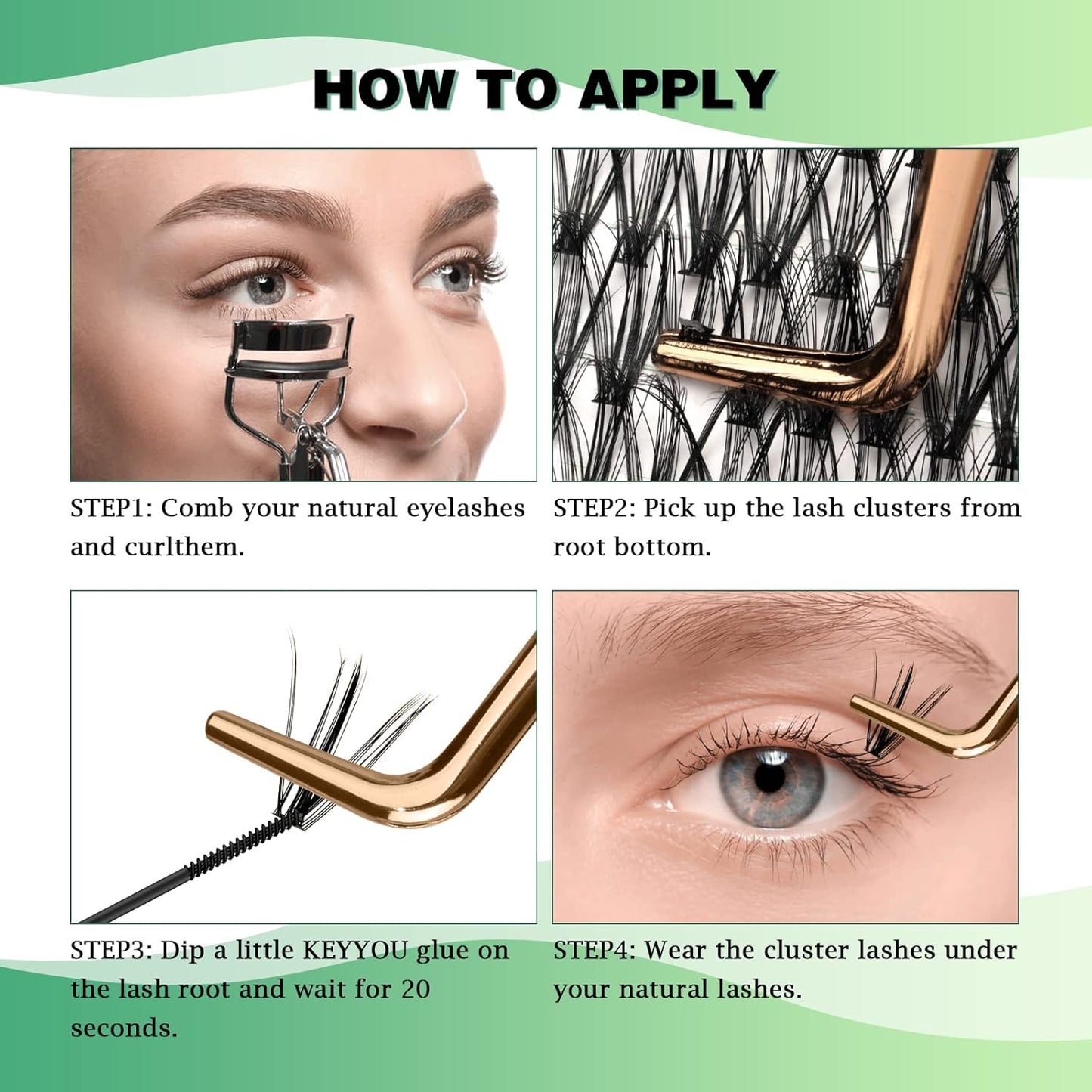 Lash Clusters 300pcs Individual Lashes 30D 0.07D Curl 10mm DIY Eyelash Extension KEYYOU Large Tray Volume Soft&Natural Cluster Lashes(30D-0.07D,10)