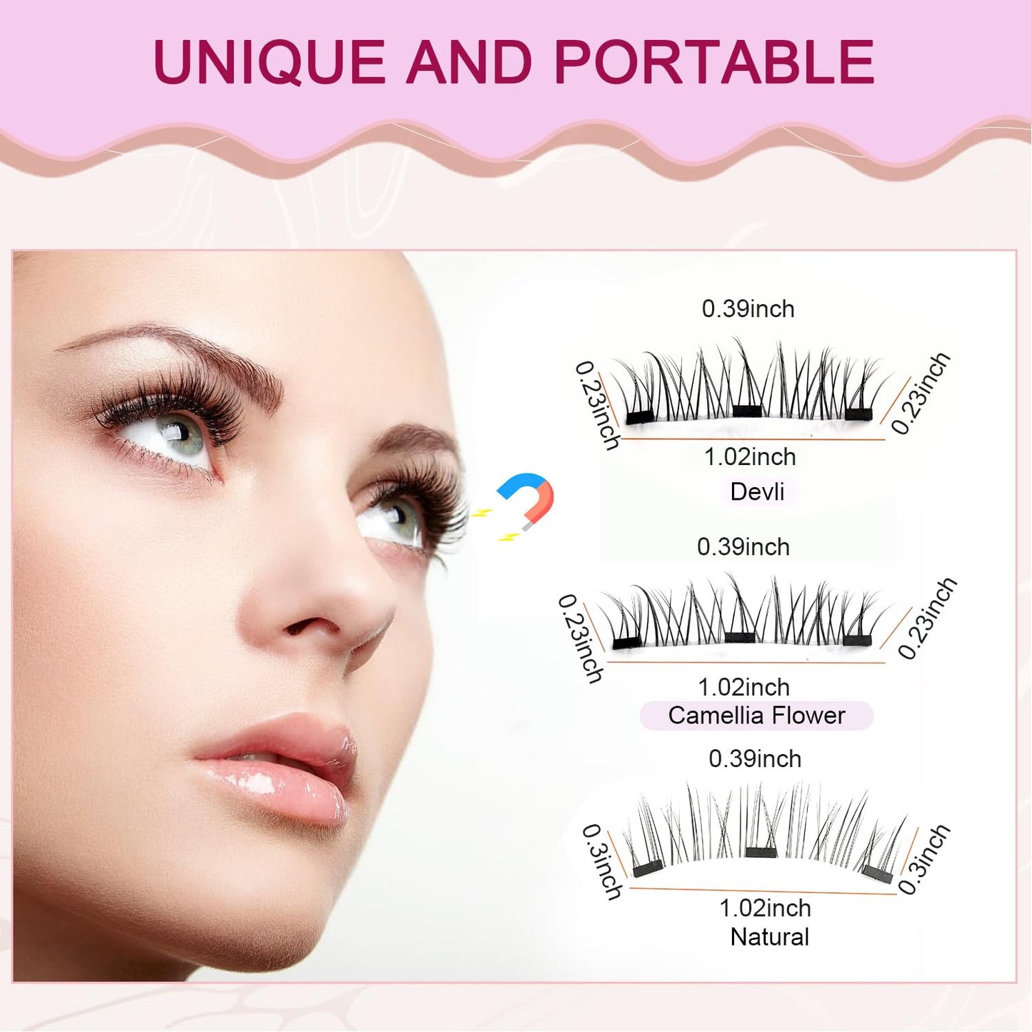 Ginani Magnetic Lashes,Magnetic Eyelashes with Applicator,2025 New Reusable Magnetic Lashes Natural Look No Glue or Liner Needed(Camellia+Devil+Natural)