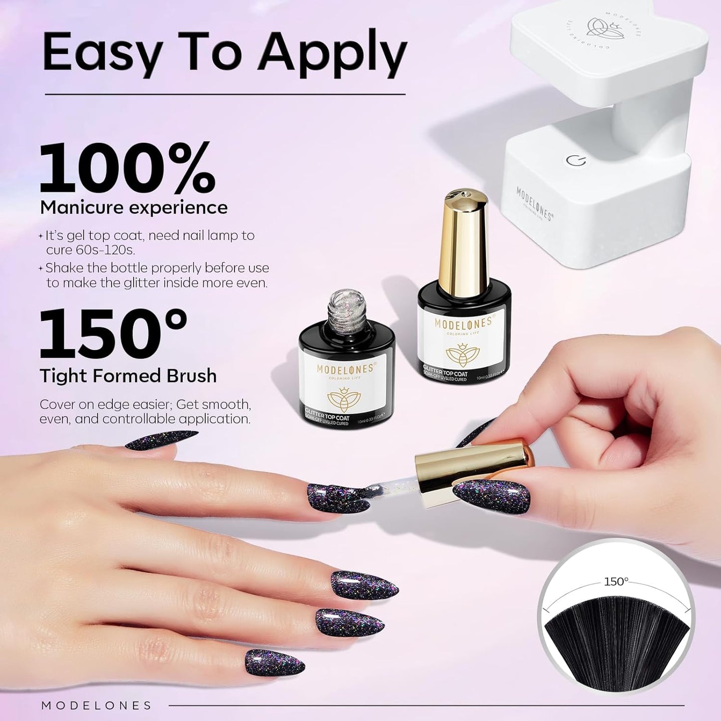 modelones Glitter Gel Nail Polish Top Coat, Rainbow Confetti Gel Top Coat with Scattered Sparkle Shimmer Sequins, Soak Off Long Lasting High Glossy Finish Home Salon DIY Manicure Nail Art 10 ML