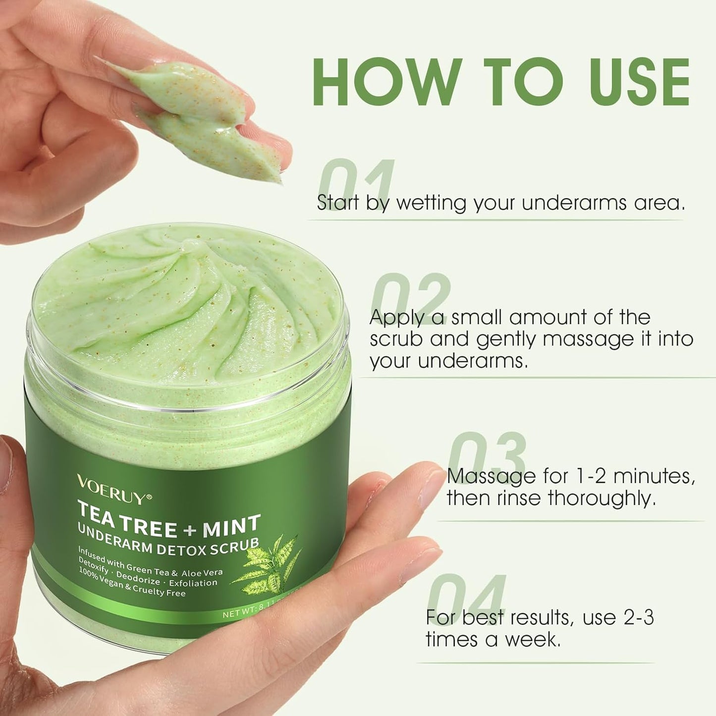 Armpit Detox Scrub with Tea Tree, Mint & Walnut Shell Powder, Underarm Scrub for Removing Odor & Exfoliating, Dark Armpit Remover, Natural Unisex Body Deodorant for Full Body Care 8.11 Oz