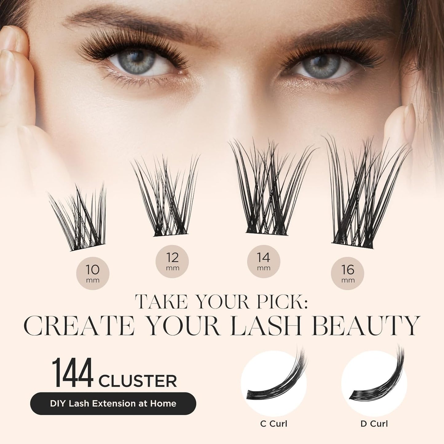 PopUp Lash Clusters 144 Pcs Cluster Lashes DIY Cluster Eyelash Extensions Mega Volume Reusable Individual Lashes Cluster Volume Look Super Thin Band & Soft(D17)