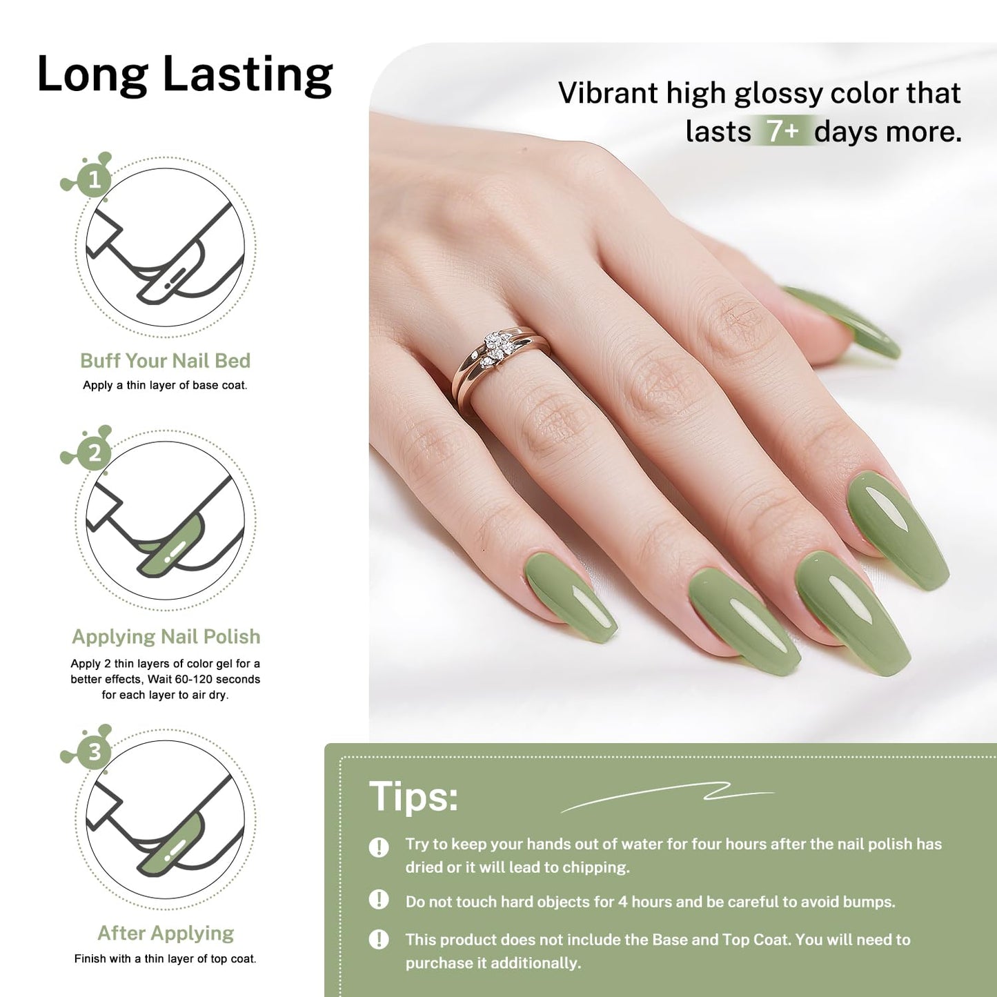 16.5ml Sage Green Nail Polish Large Volume Quick Drying Nail Polish, Fast Drying and Long Lasting Color Nail Art DIY Home Manicure Gift for Women