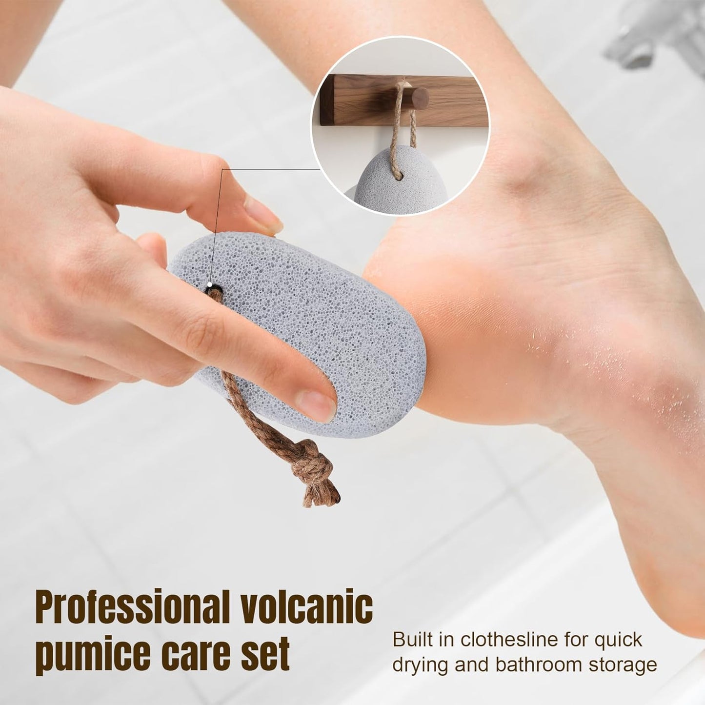 Pumice Stone for Feet Dead Skin Removal - 3-Pack Natural Volcanic Pumice Stone Set (Round, Oval, Cone) with Hanging Rope & Travel Box | Hard Skin & Callus Remover for Heels, Toes,