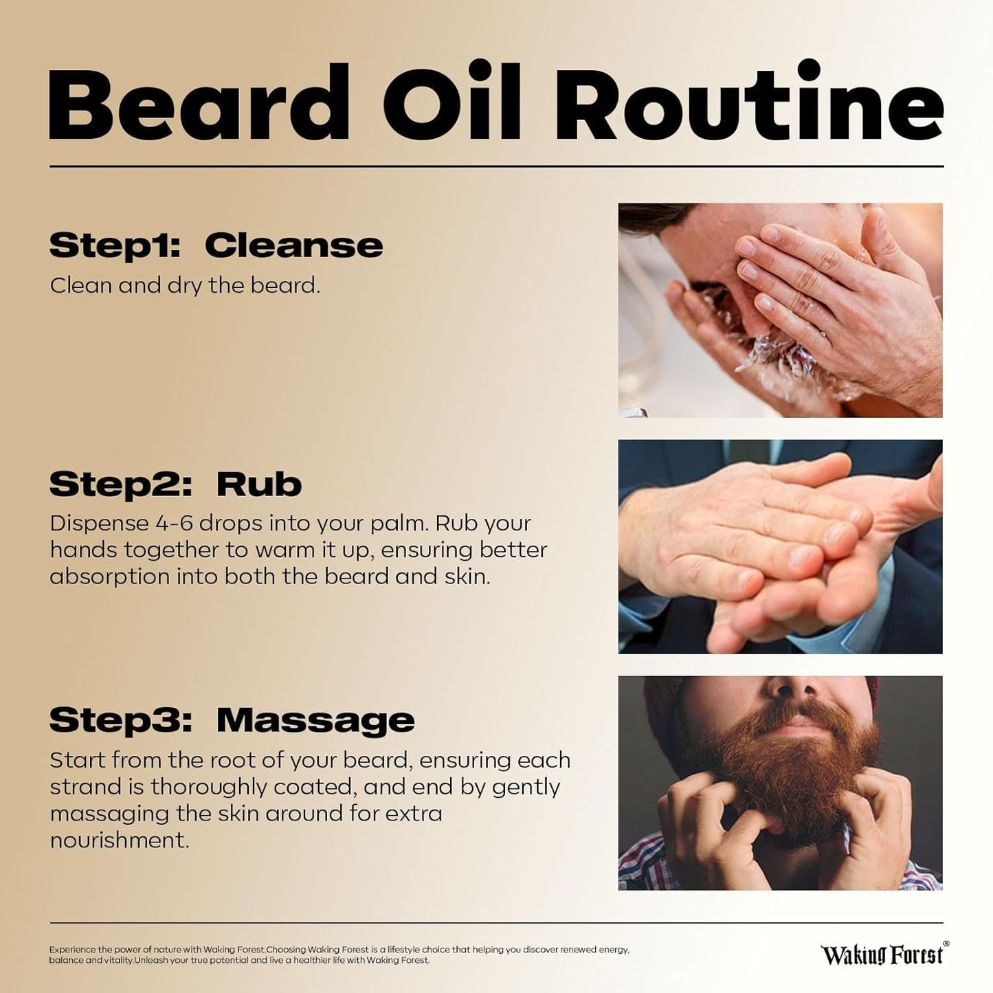 Waking Forest Beard Oil - 60ml Unscented Biotin Beard Oil for Men Thicker Beard with Vitamin E, Rosemary, Castor Mustache Oil for Black Men, Softens & Strengthens Beard Care Oil