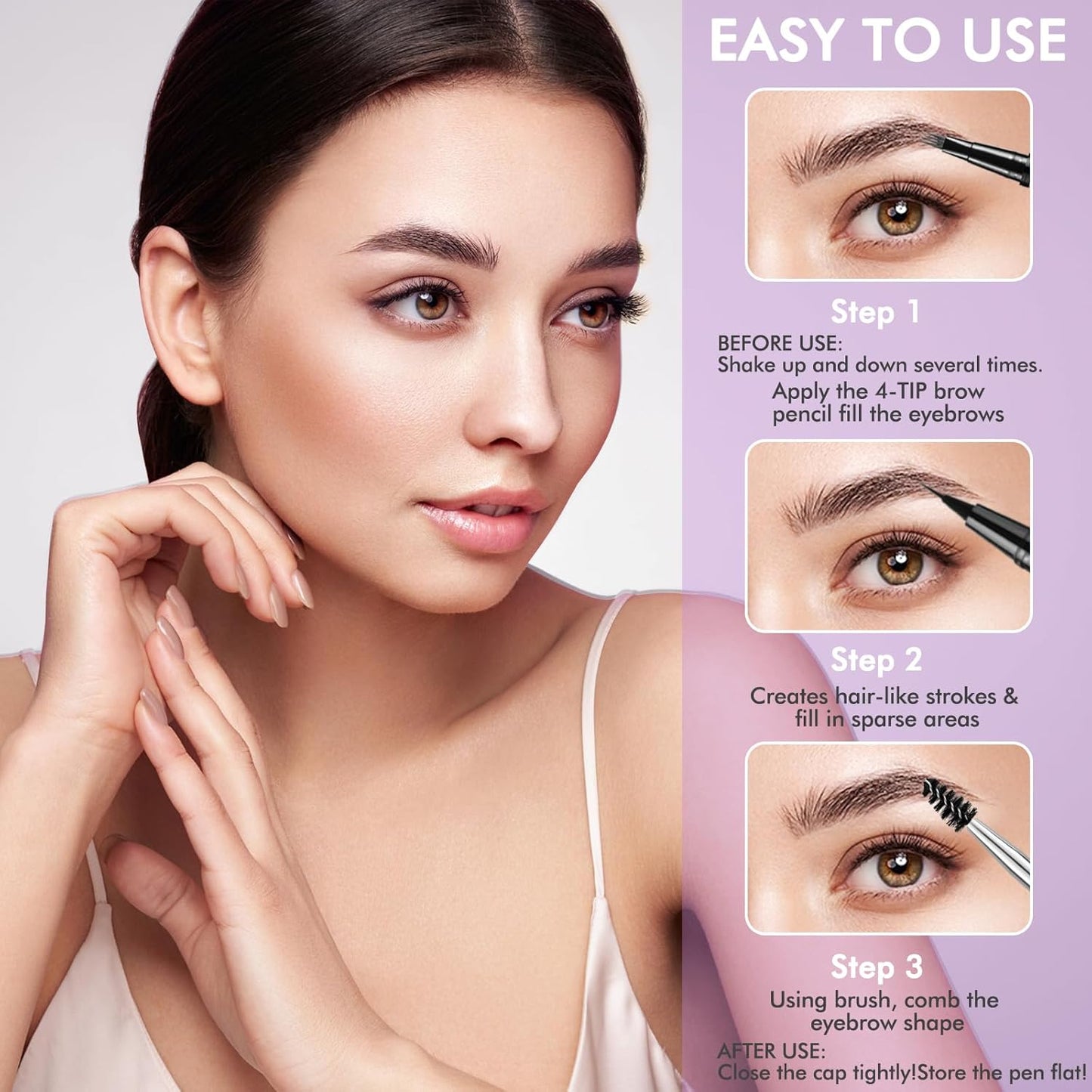 LAVONE Eyebrow Pencil, 2-In-1 Waterproof Eyebrow Pen, with 3 Tip Microblading Eyebrow Pen and Ultra-Precise Brow Pencil, Dual-ended Eyebrow Brush, for Eyebrow Makeup - Medium Brown