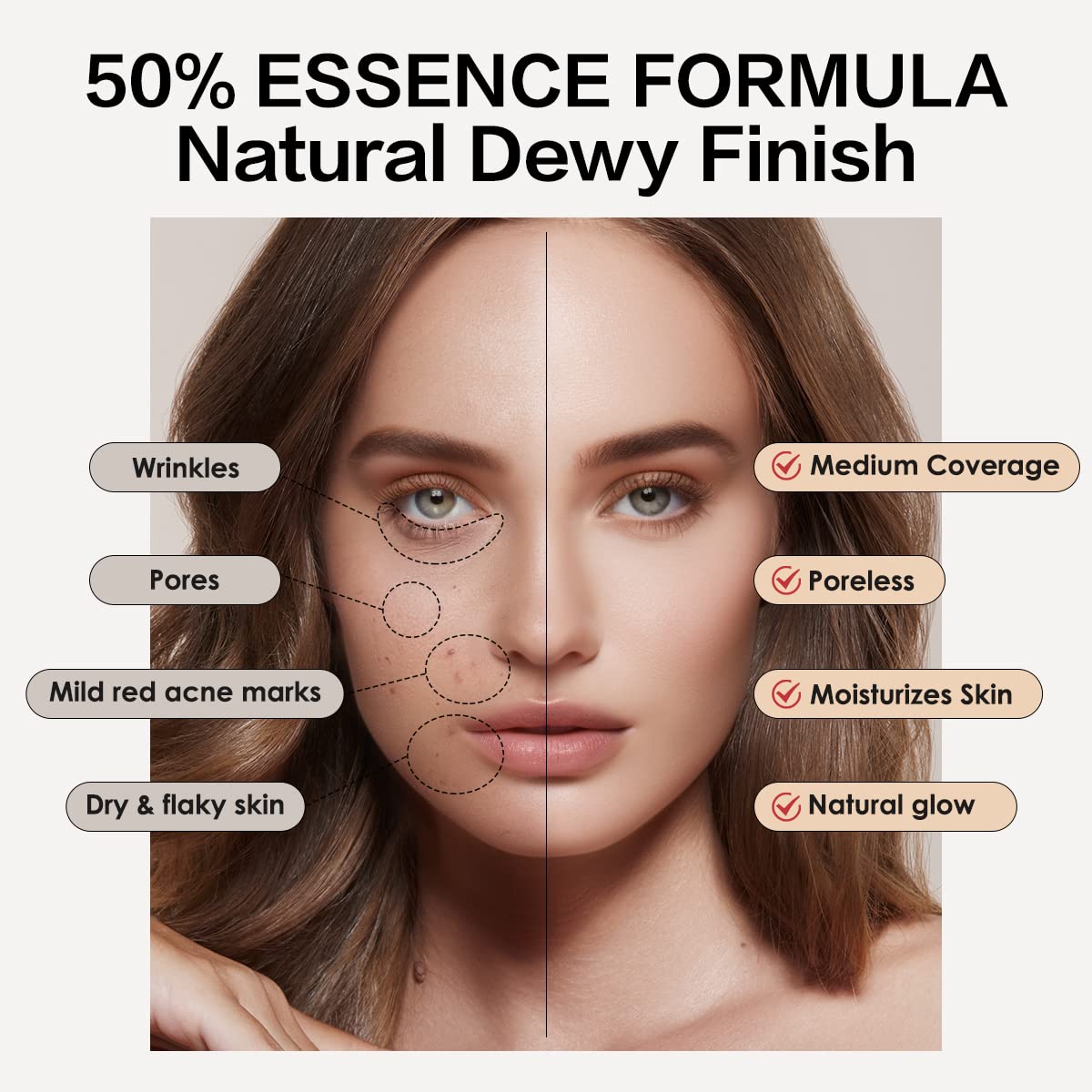 Sheer Liquid Foundation With Hydrating Serum, 24H Long-Lasting Moisturization, Medium Full Coverage, Anti-Aging, Build Dewy Health Skin, P01 Fair Porcelain, 1 FlOz