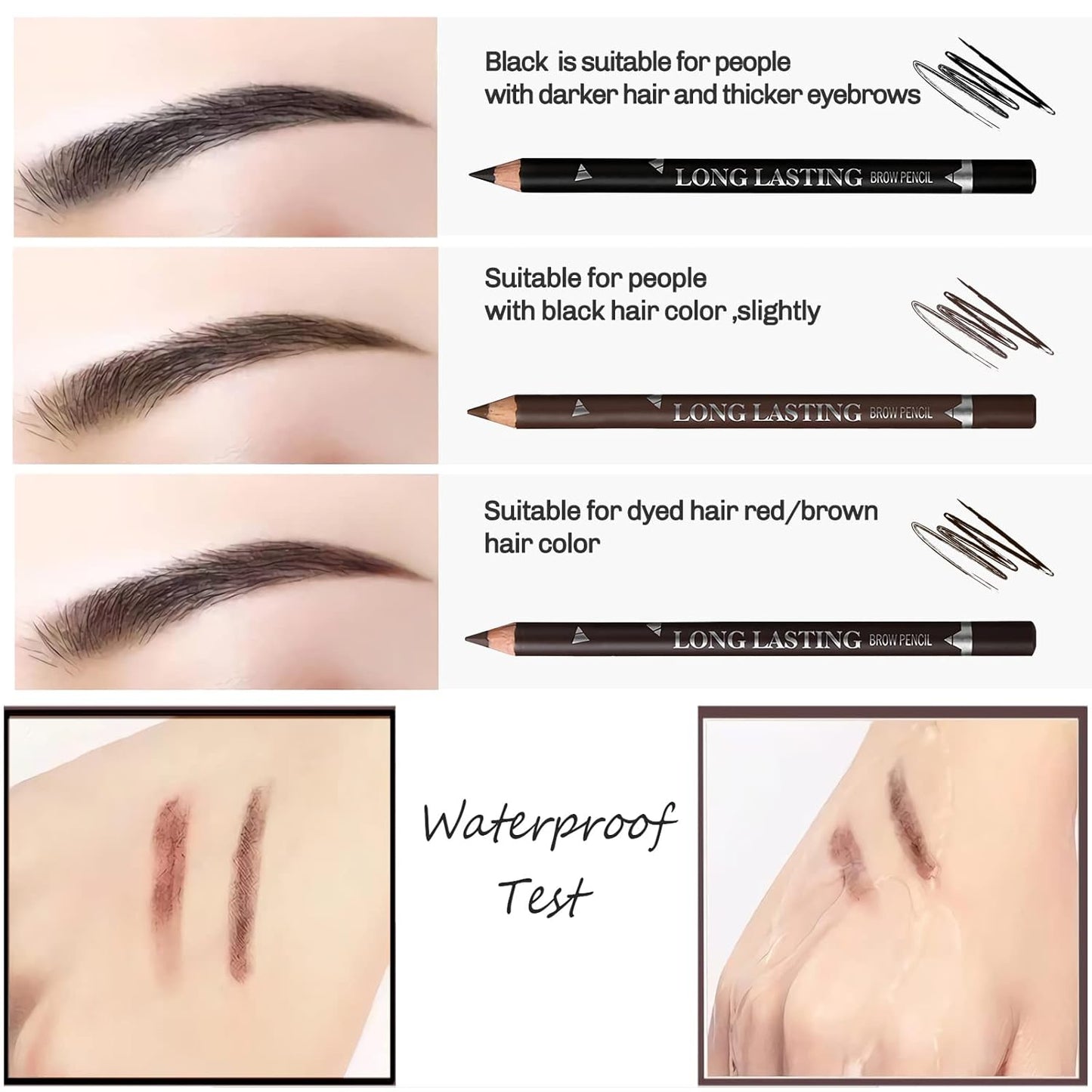 12 Pcs Black Eyebrow Pencil Eyeliner Set, Waterproof Eye Brow Pencil, Easy to Color, Long Lasting Eye Liner Gel Pen, Women Professional Eye-Makeup Pencil