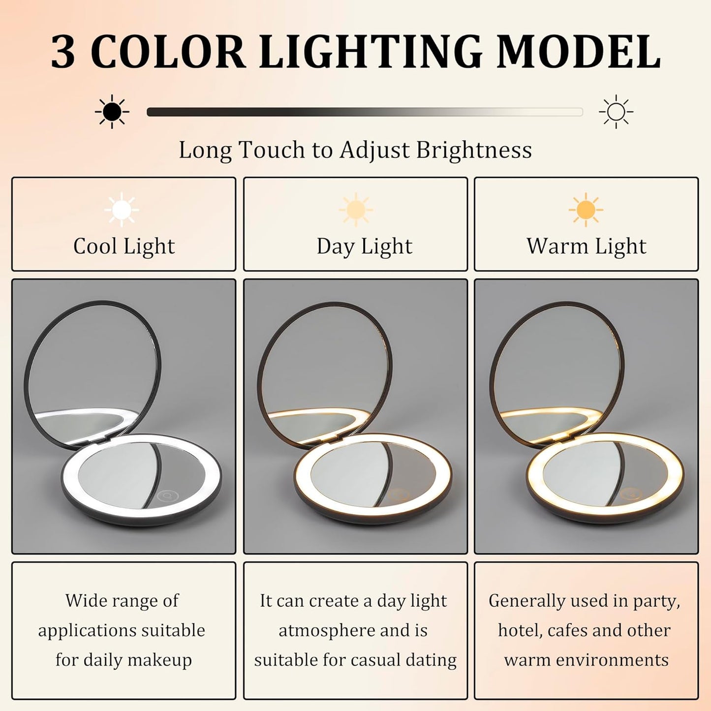 LanJo Lighted Compact Mirror with 1X/5X Magnification, Stepless Dimming & 3 Adjustable Light Settings, Rechargeable Makeup Mirror for Purse, Travel & Gifts – Fire Sign Zodiac Design – Charcoal Grey