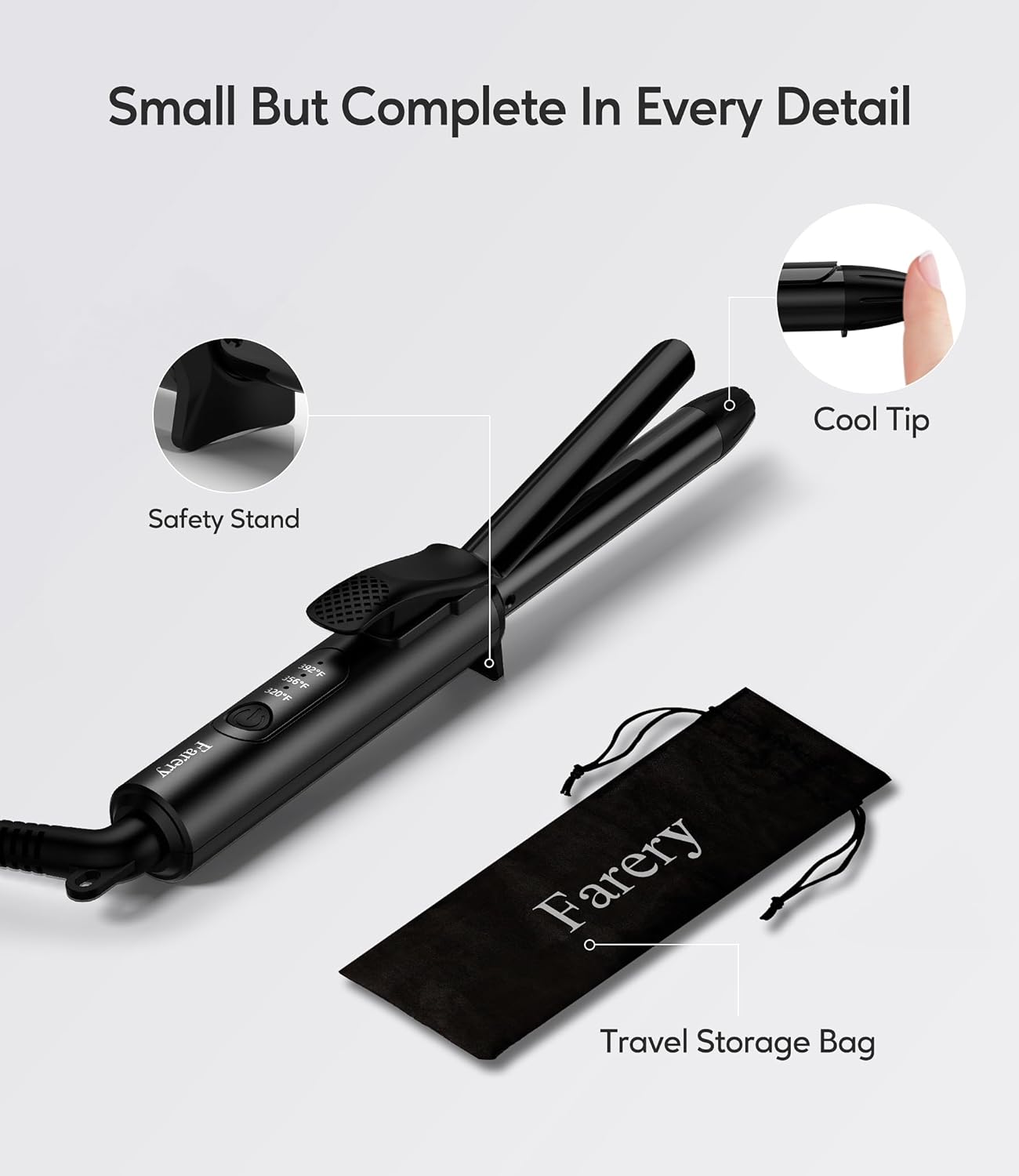 1/2 Inch Ceramic Mini Hair Curler with 3 Adjustable Temp, Dual Voltage, Travel Curling Iron for Short Hair, Infused with Keratin & Argan Oil, Storage Bag